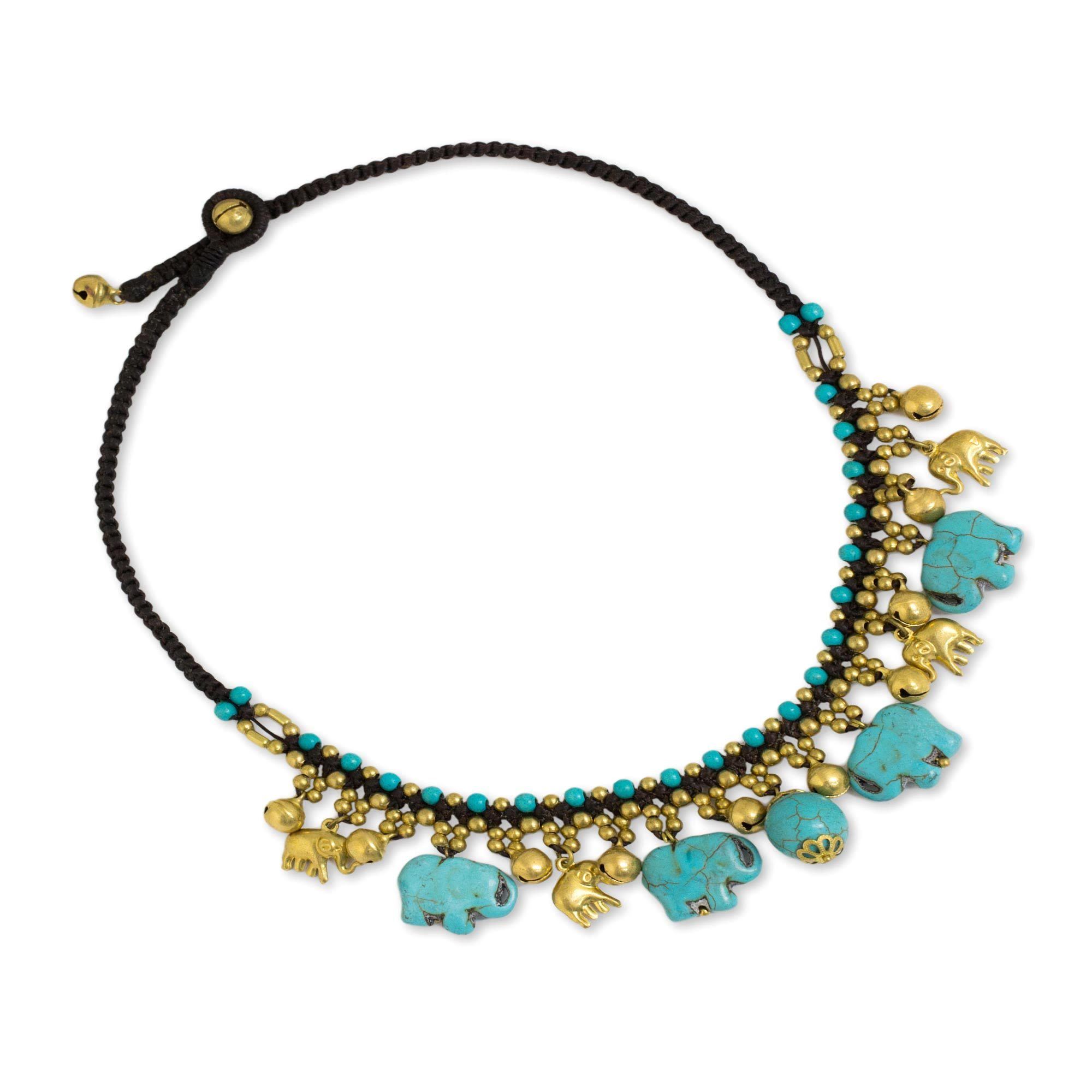 Premium Gold & Blue Elephant Statement Necklace - Handmade & Fair Trade