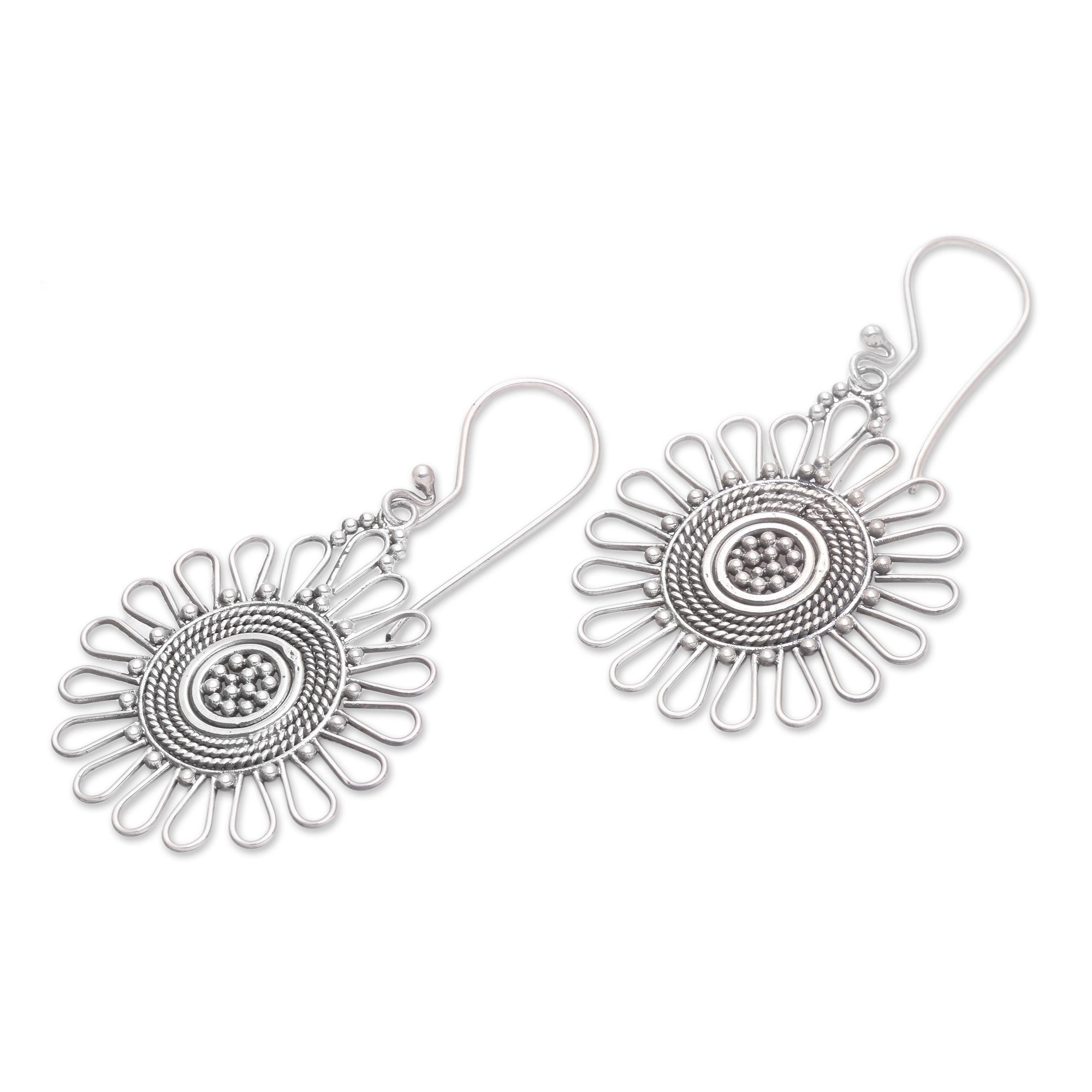 Premium Bali Sun Handcrafted Sterling Silver Dangle Earrings - Ultimate Solar Flare Design