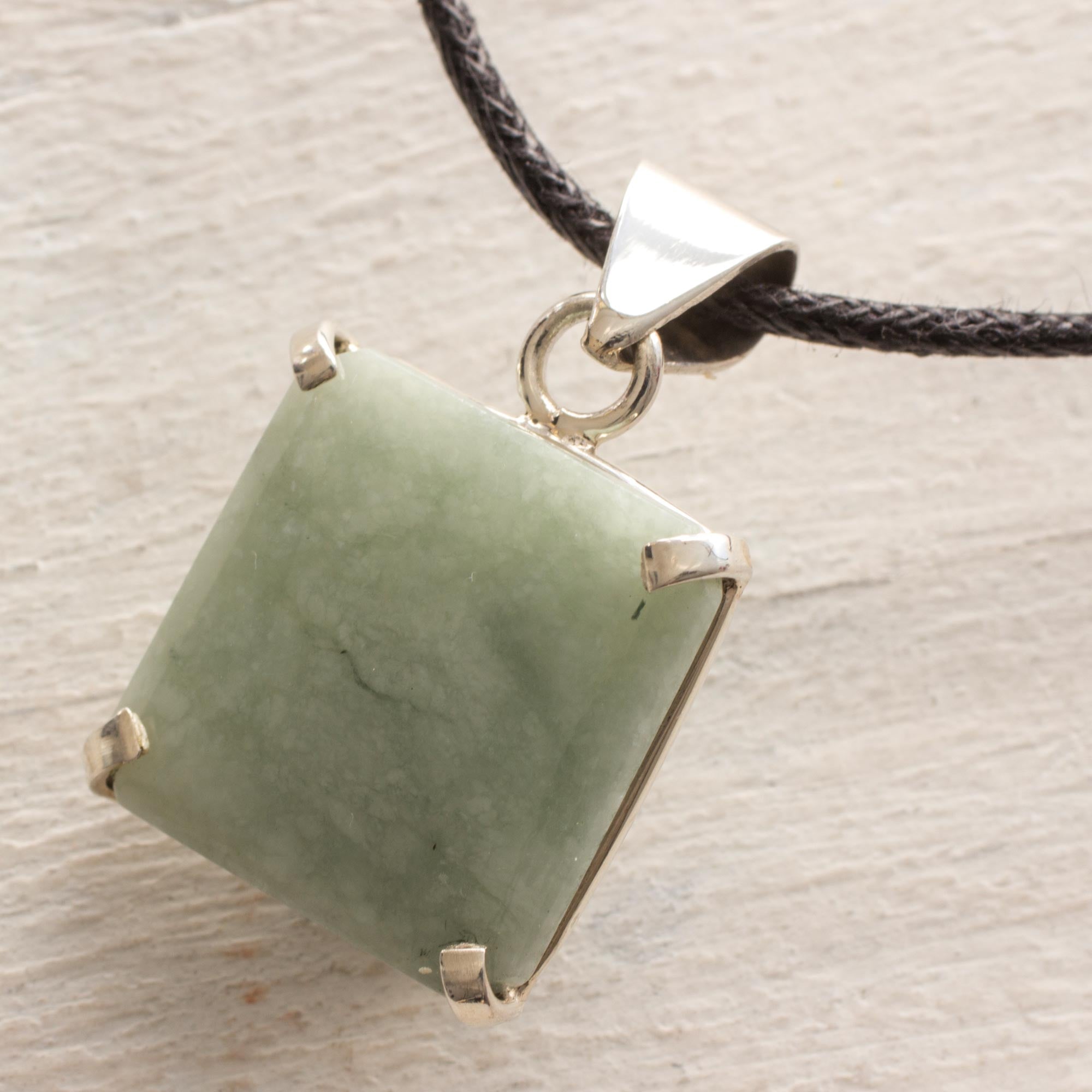 Premium Abstract Square Maya Jade Necklace in Sterling Silver