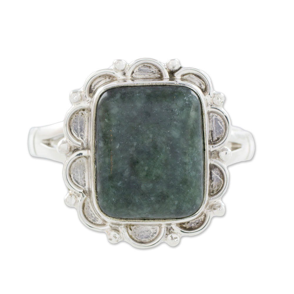 Premium Maya Zinnia Guatemalan Dark Green Jade Cocktail Ring