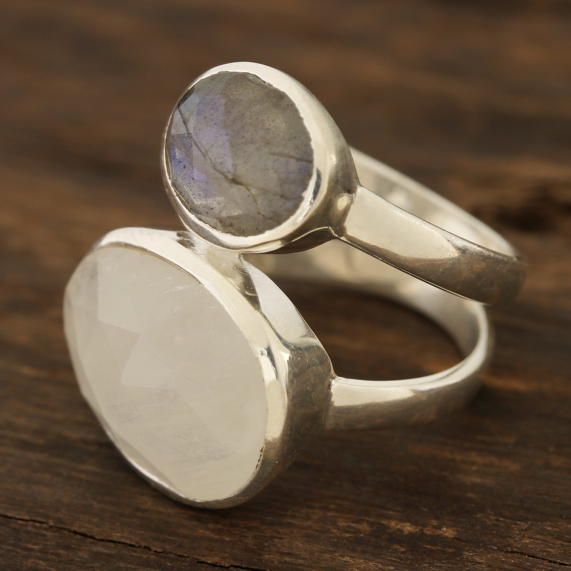 Premium Evening Elegance Cocktail Ring - Rainbow Moonstone & Labradorite Sterling Silver