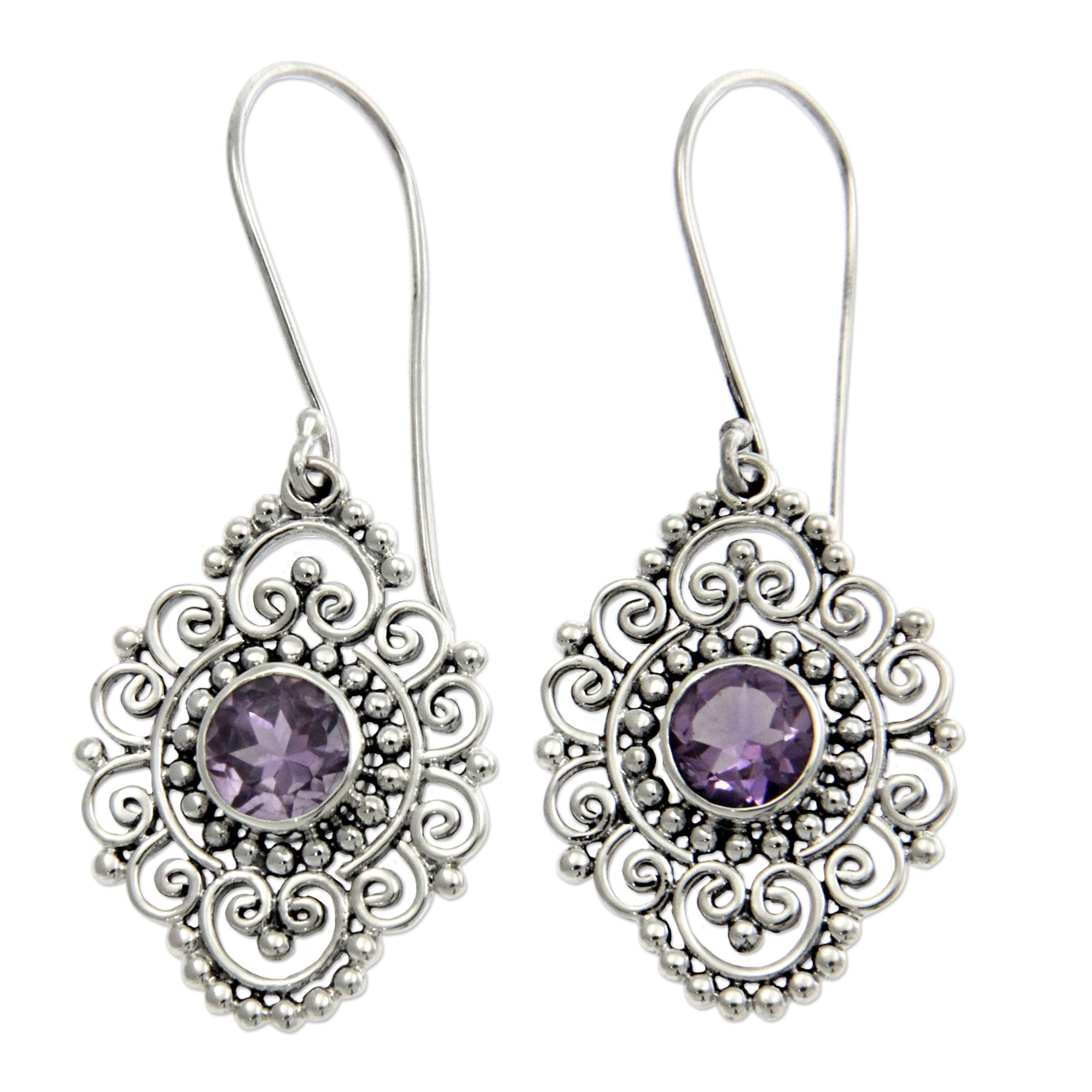 Premium Royal Medallion Sterling Silver and Amethyst Dangle Earrings