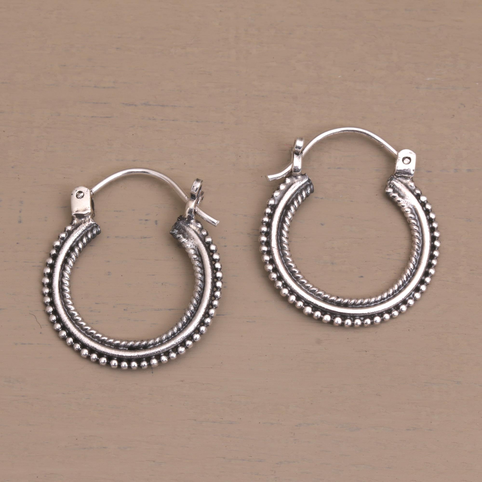 Premium Sterling Silver Hoop Earrings with Unique Beaded & Rope Textures