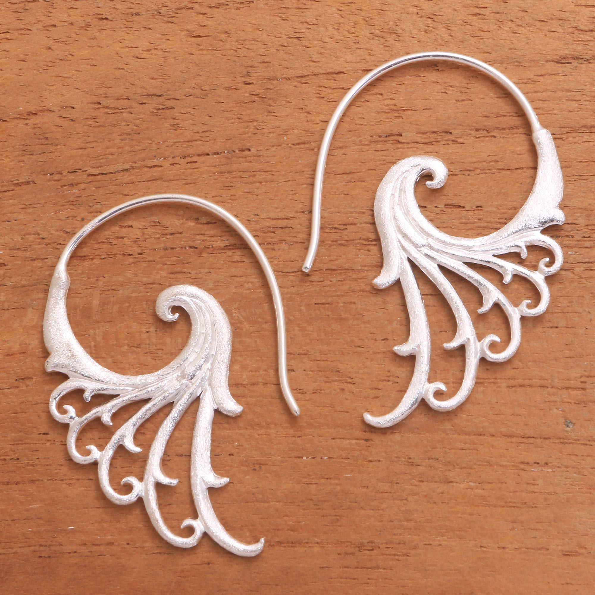 Premium Angelic Wings Sterling Silver Half-Hoop Earrings - Artisan Crafted in Bali