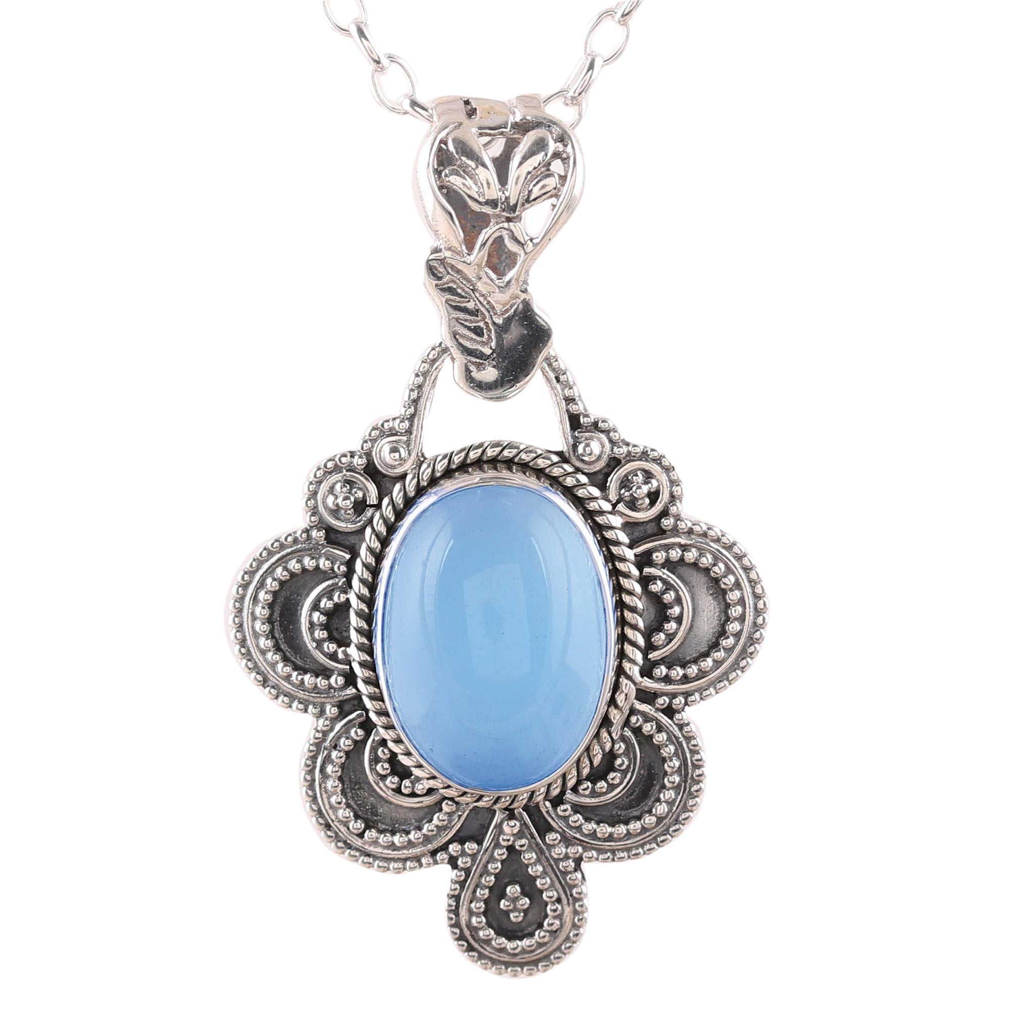 Premium Blue Antique Radiance Necklace – Handcrafted Sterling Silver & Chalcedony