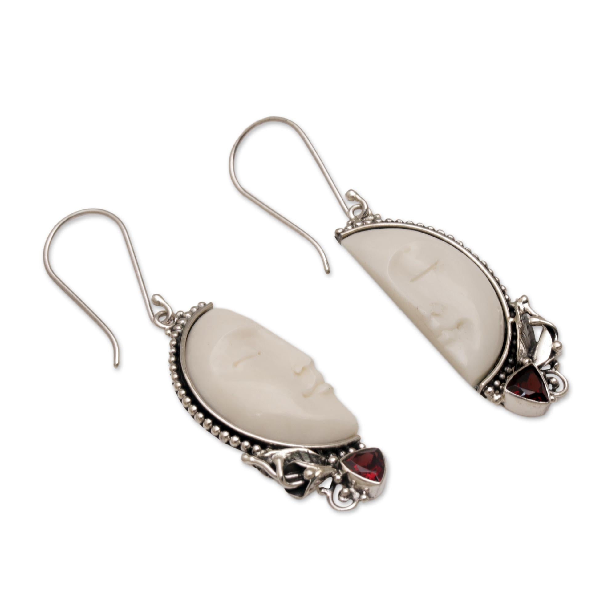 Premium Half of My Soul Garnet & Bone Dangle Earrings - Handcrafted Sterling Silver Jewelry