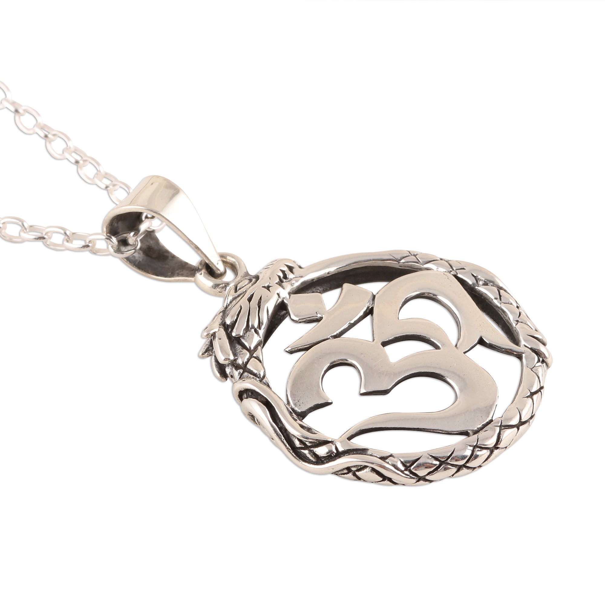 Premium Sterling Silver Dragon Om Pendant Necklace – Handcrafted in India