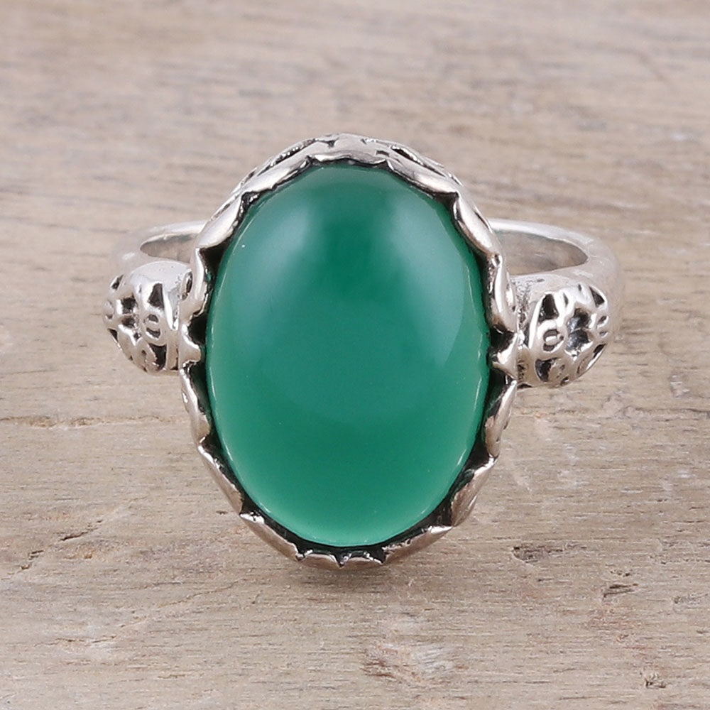 Premium Green Oval Onyx Cocktail Ring - Handcrafted Sterling Silver Jewelry