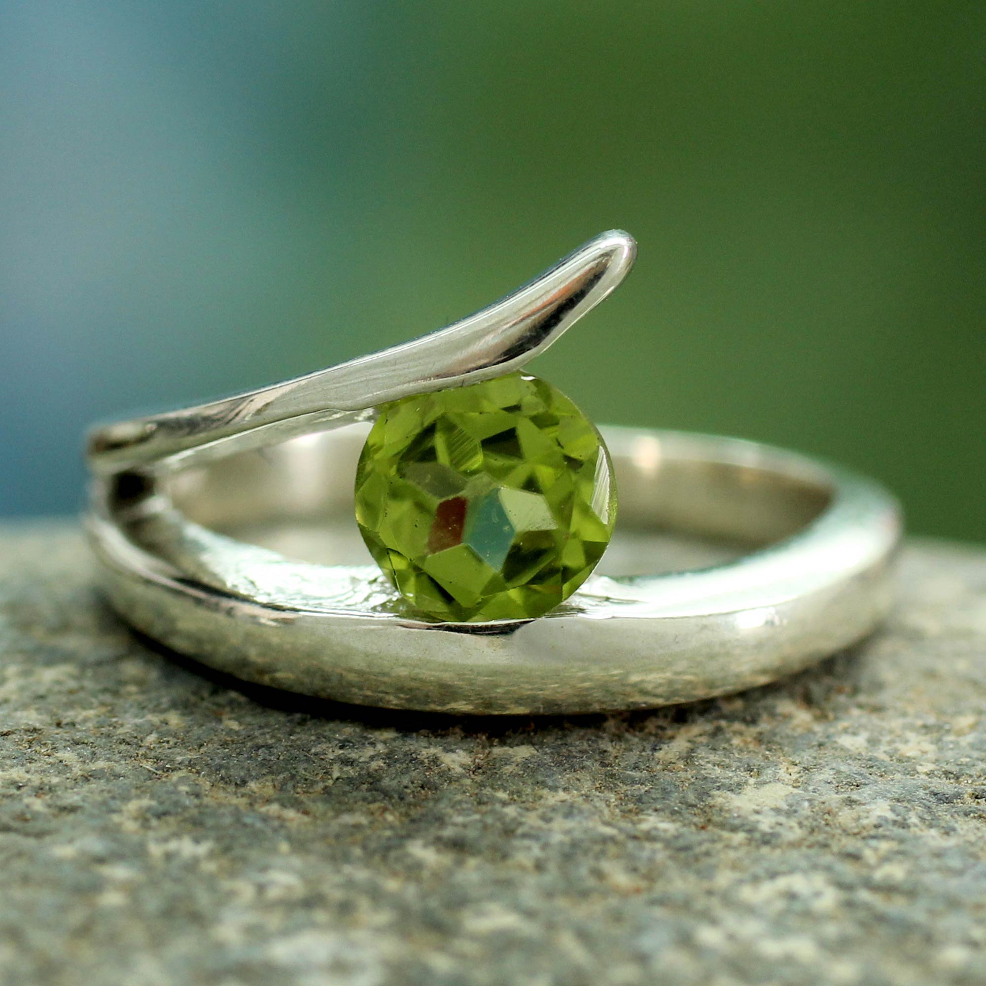 Premium Solitaire Peridot Ring - Handcrafted Sterling Silver Jewelry from India