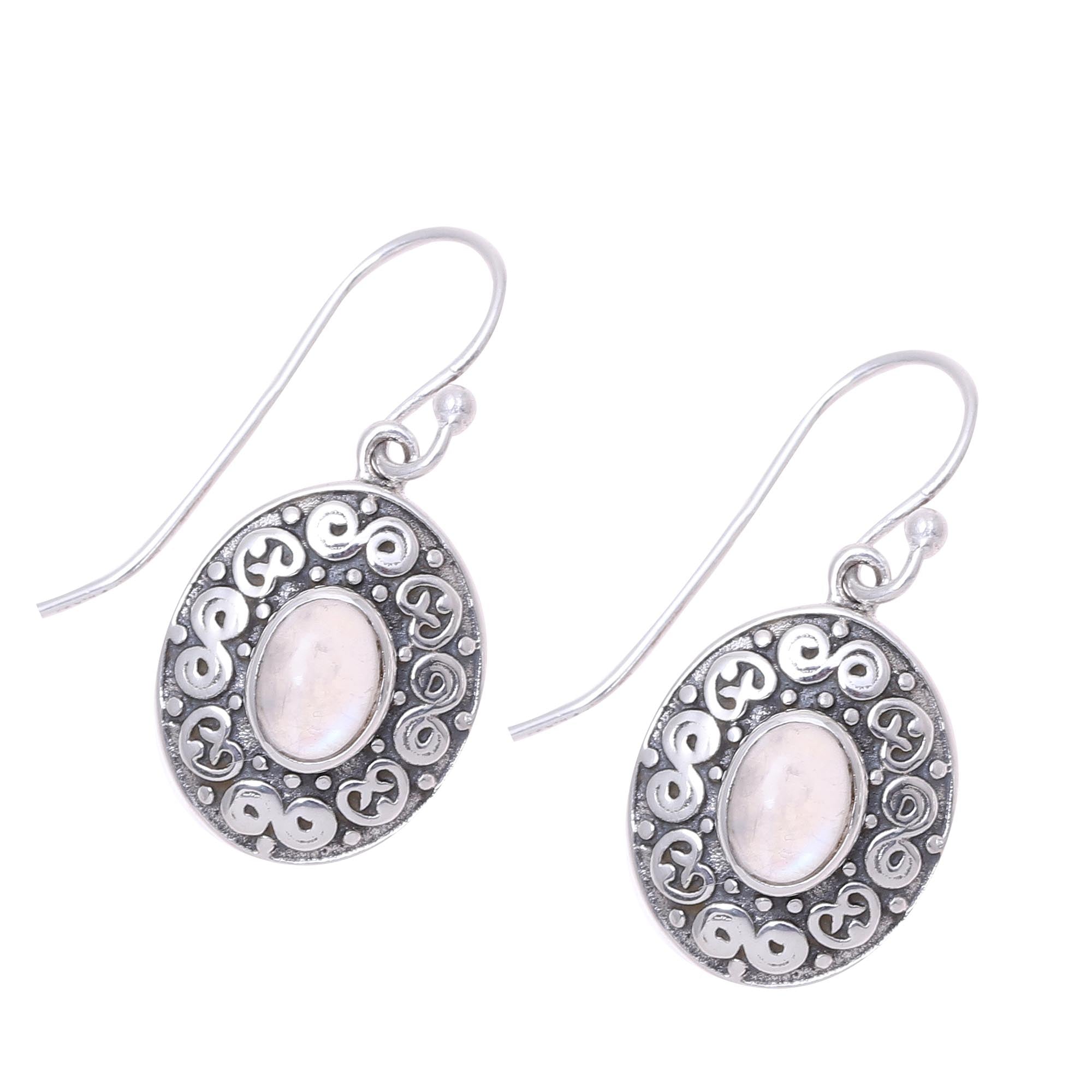 Premium Swirling Ellipse Moonstone Dangle Earrings – Handcrafted in India