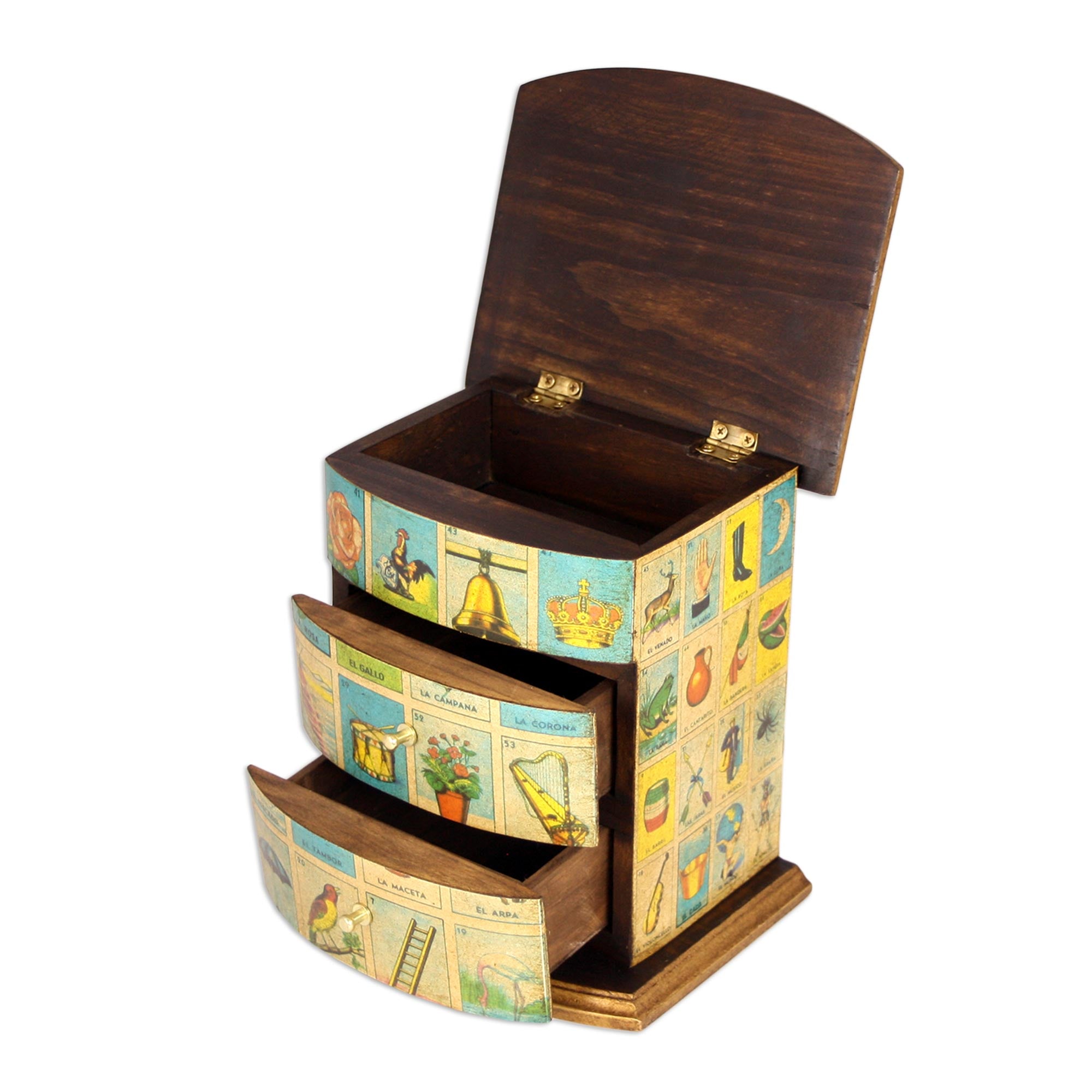 Premium Mexican Loteria Decoupage Jewelry Box - Handcrafted Wooden Bingo Design