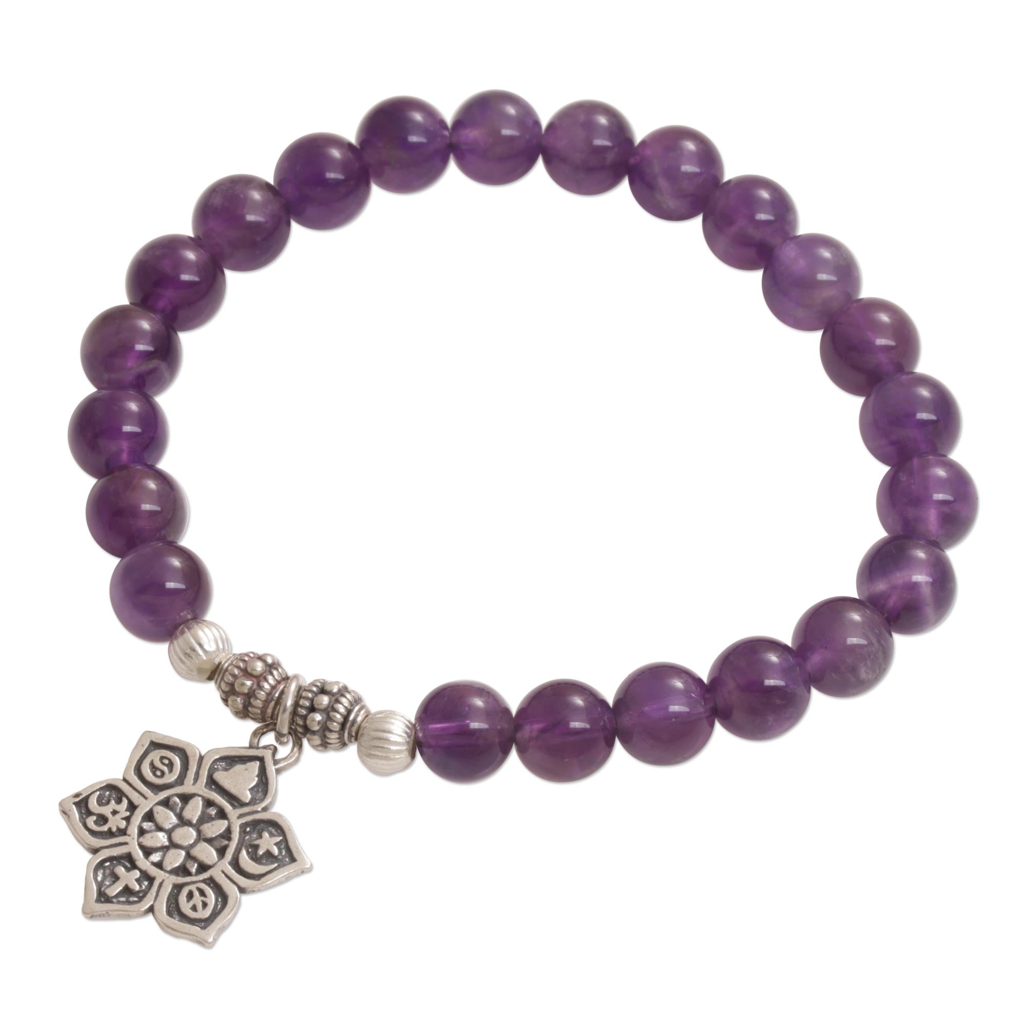 Premium Unity Flower Amethyst Bracelet - Handcrafted Spiritual Jewelry from Bali