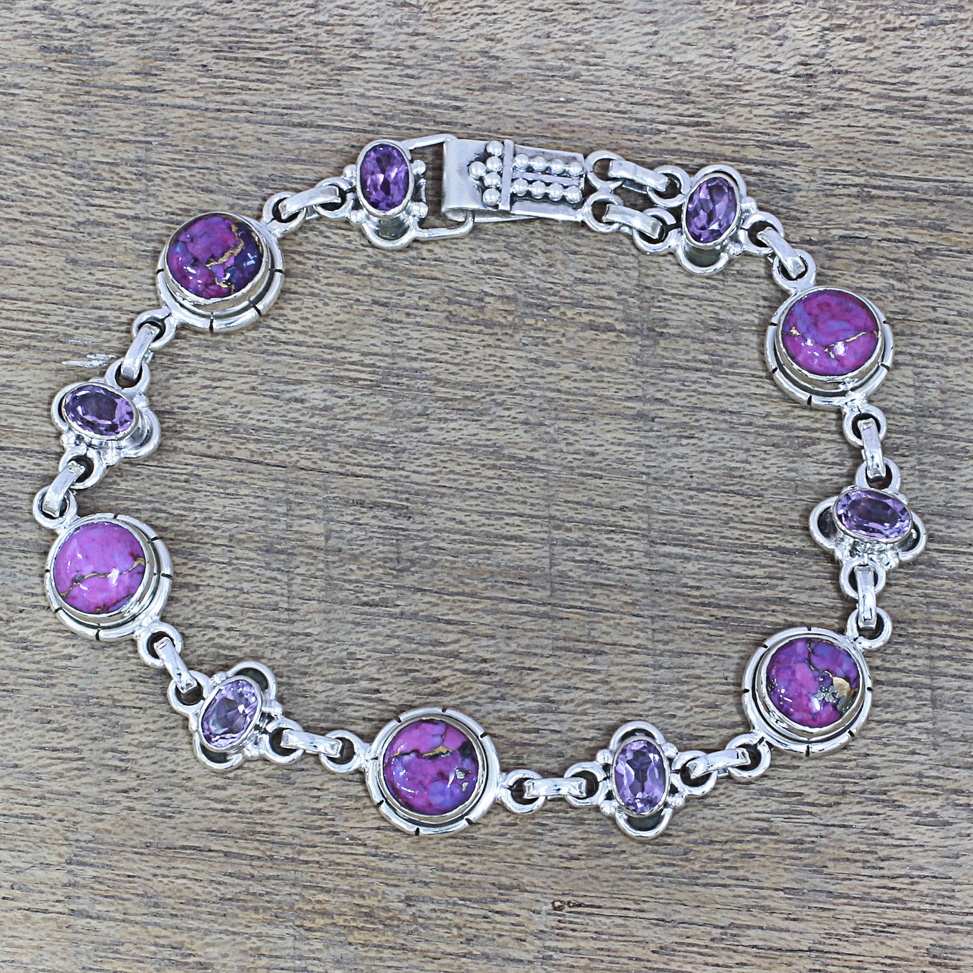 Premium Amethyst & Purple Turquoise Sterling Silver Bracelet