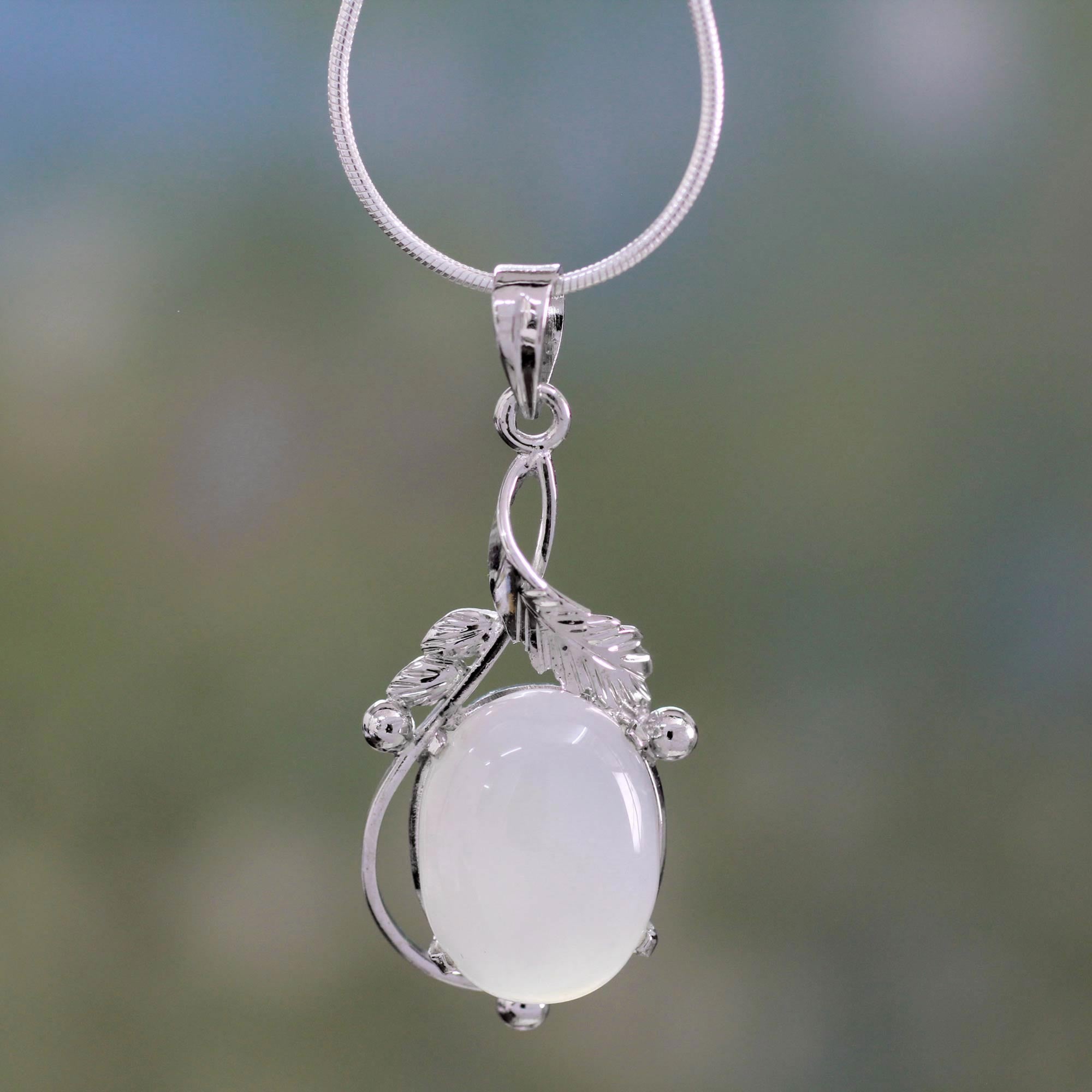 Premium Moon Goddess Charm Chalcedony Necklace – Sterling Silver Artisan Jewelry