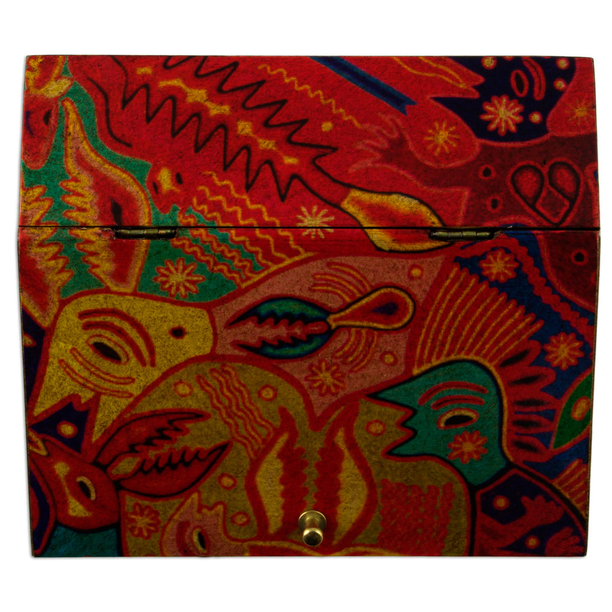 Premium Huichol Art Jewelry Box - Handcrafted Decoupage Wood Design