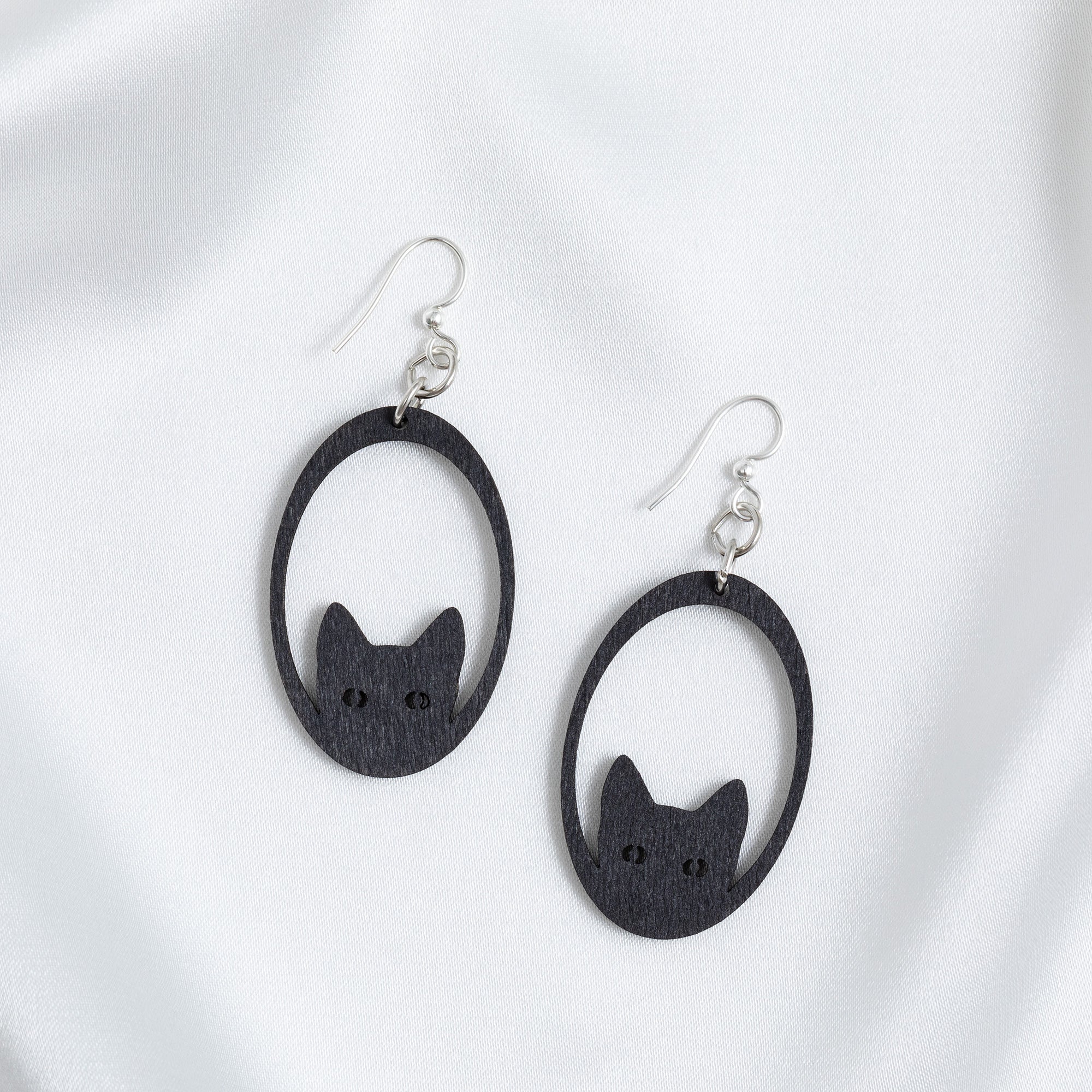 Premium Sneaky Black Cat Wooden Earrings - Eco-Friendly & Stylish