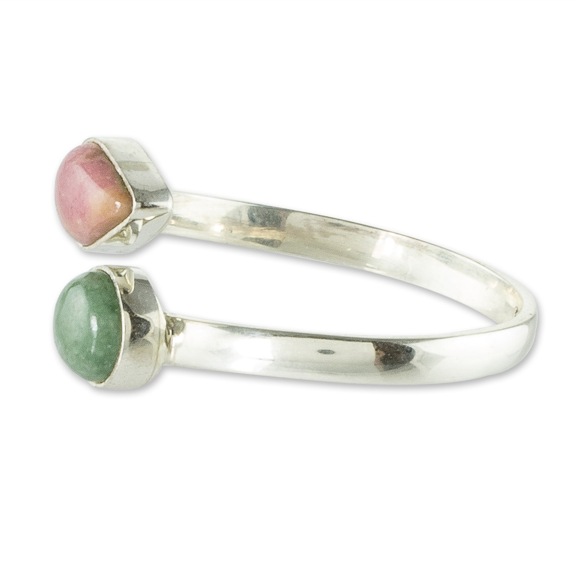 Premium Rhodonite & Jade Wrap Ring – Handcrafted Sterling Silver Jewelry