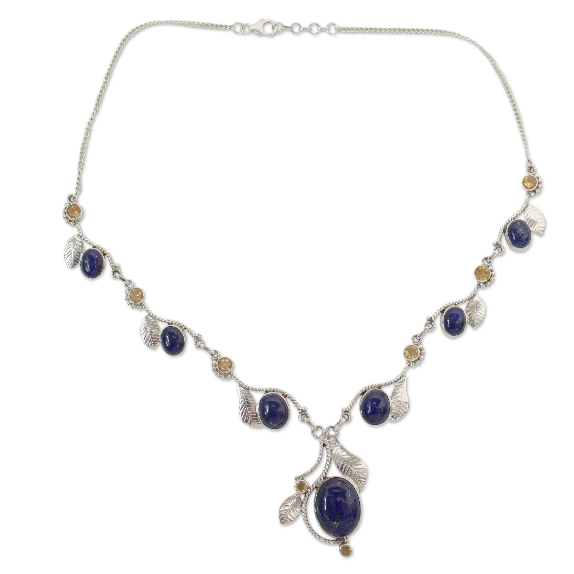 Premium Dew Blossoms Lapis Lazuli Statement Necklace