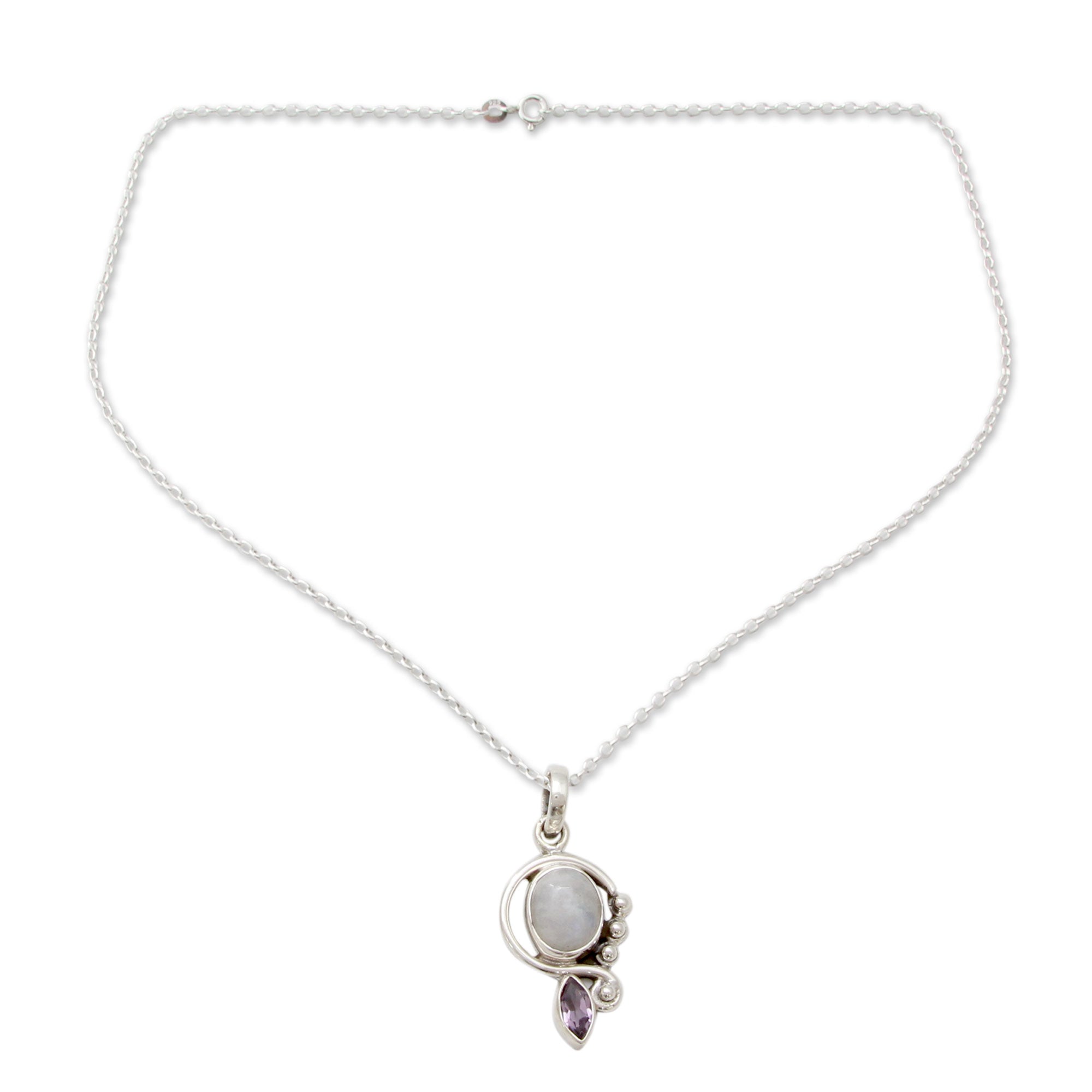 Ultimate Moonstone & Amethyst Silver Necklace - Handcrafted Elegance