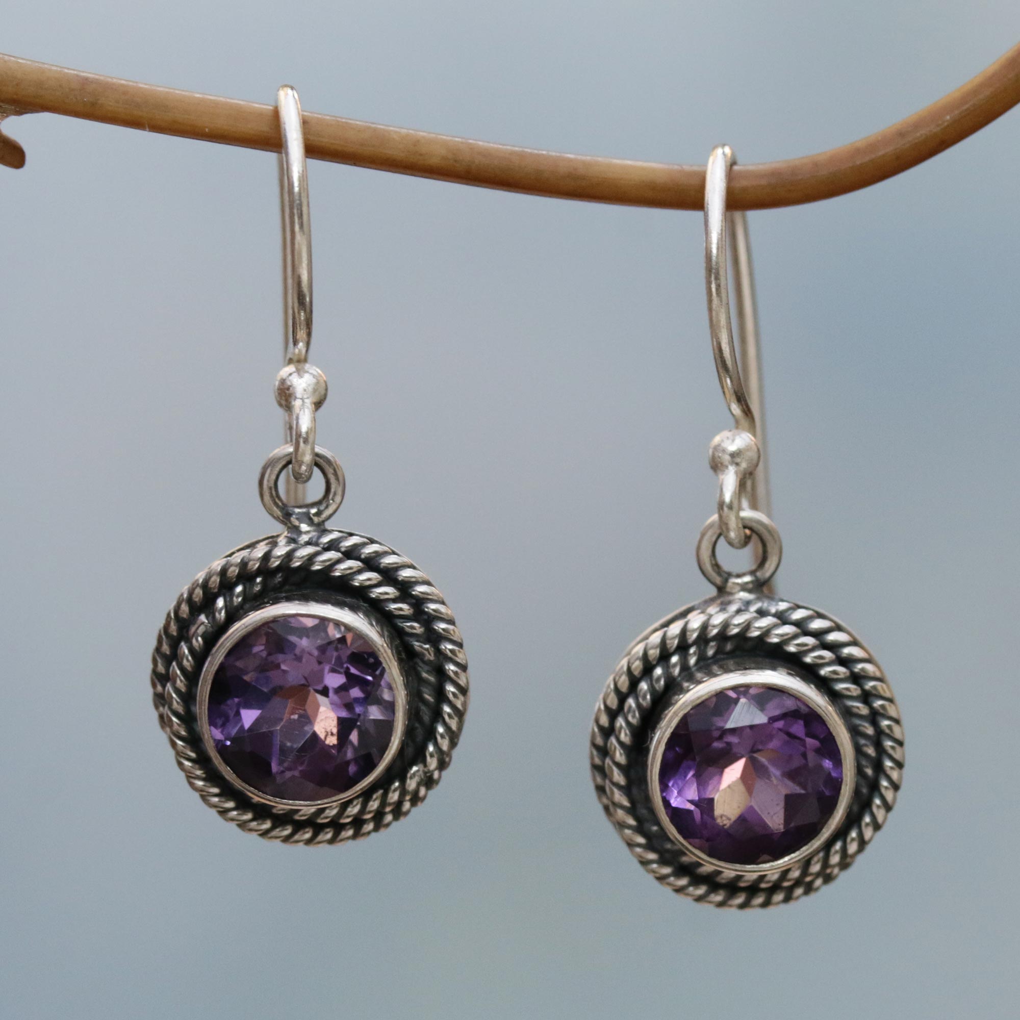 Premium Amethyst Dangle Earrings in Sterling Silver – Handcrafted by Indonesian Artisans