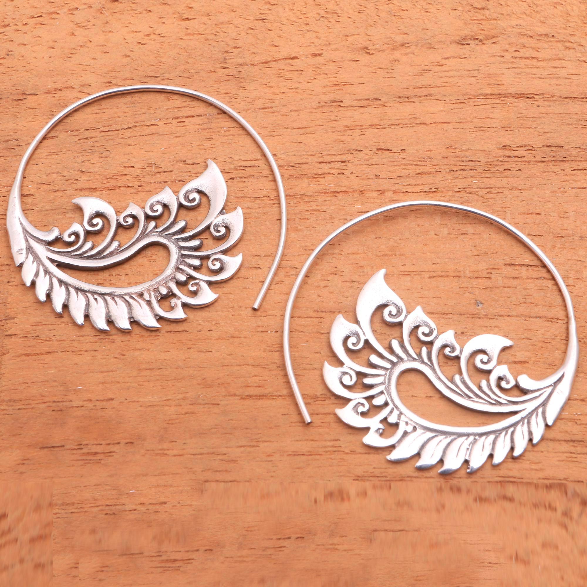 Premium Sterling Silver Paisley Half-Hoop Earrings - Artisan Crafted in Bali