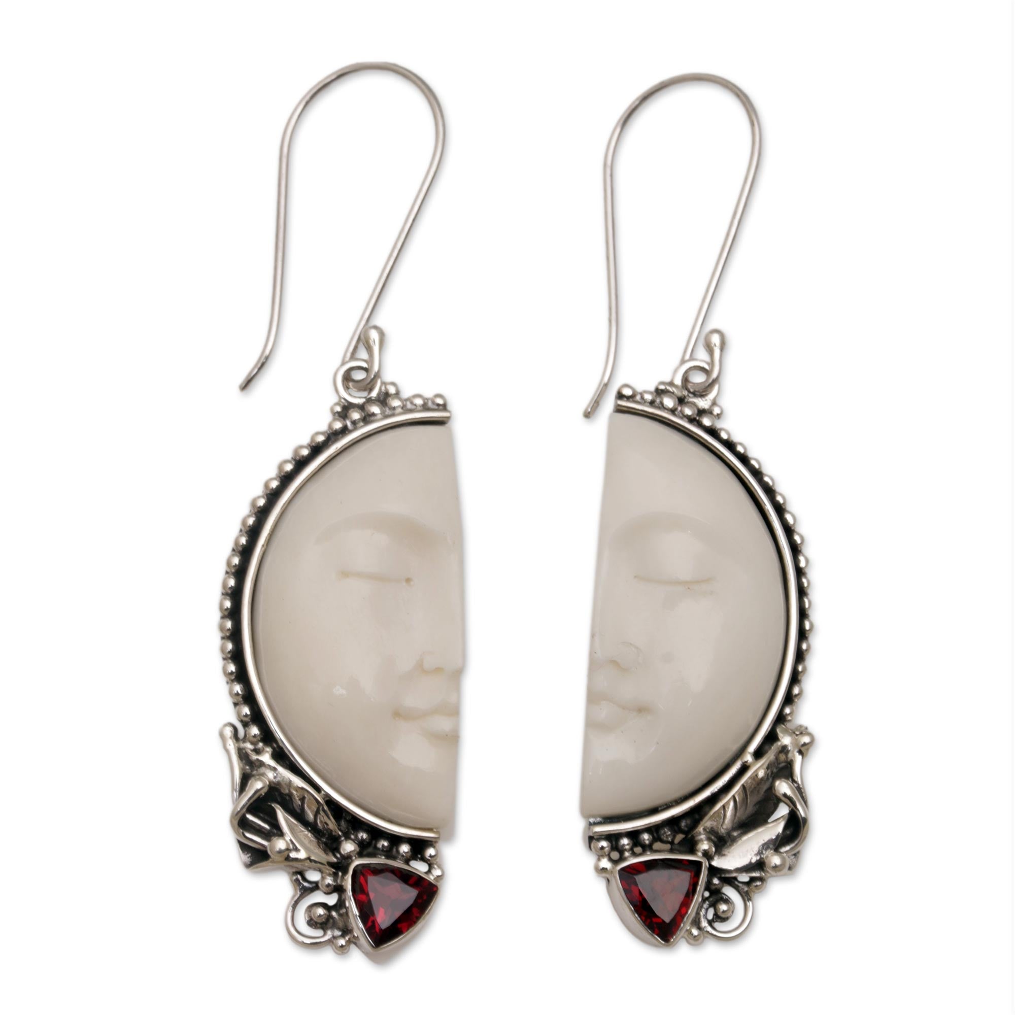 Premium Half of My Soul Garnet & Bone Dangle Earrings - Handcrafted Sterling Silver Jewelry