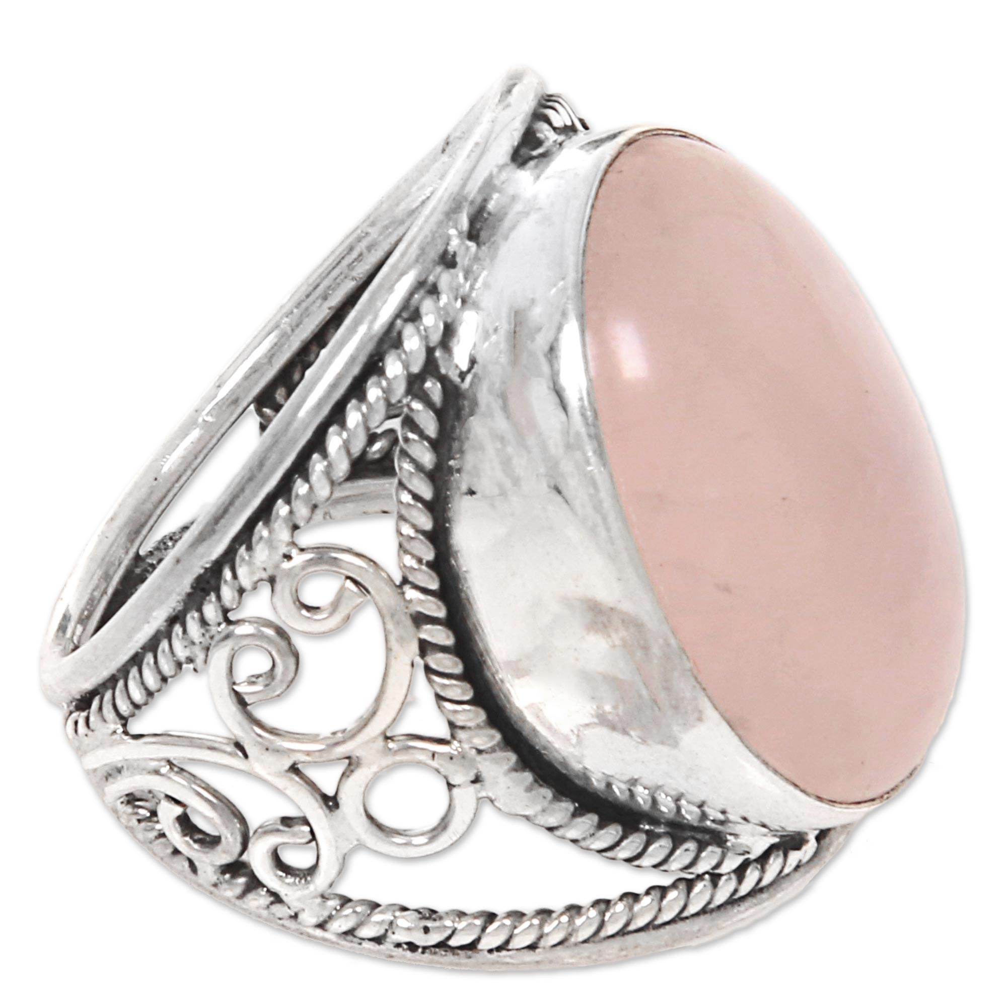 Premium Pink Moon Rose Quartz Sterling Silver Ring – Handcrafted in Indonesia