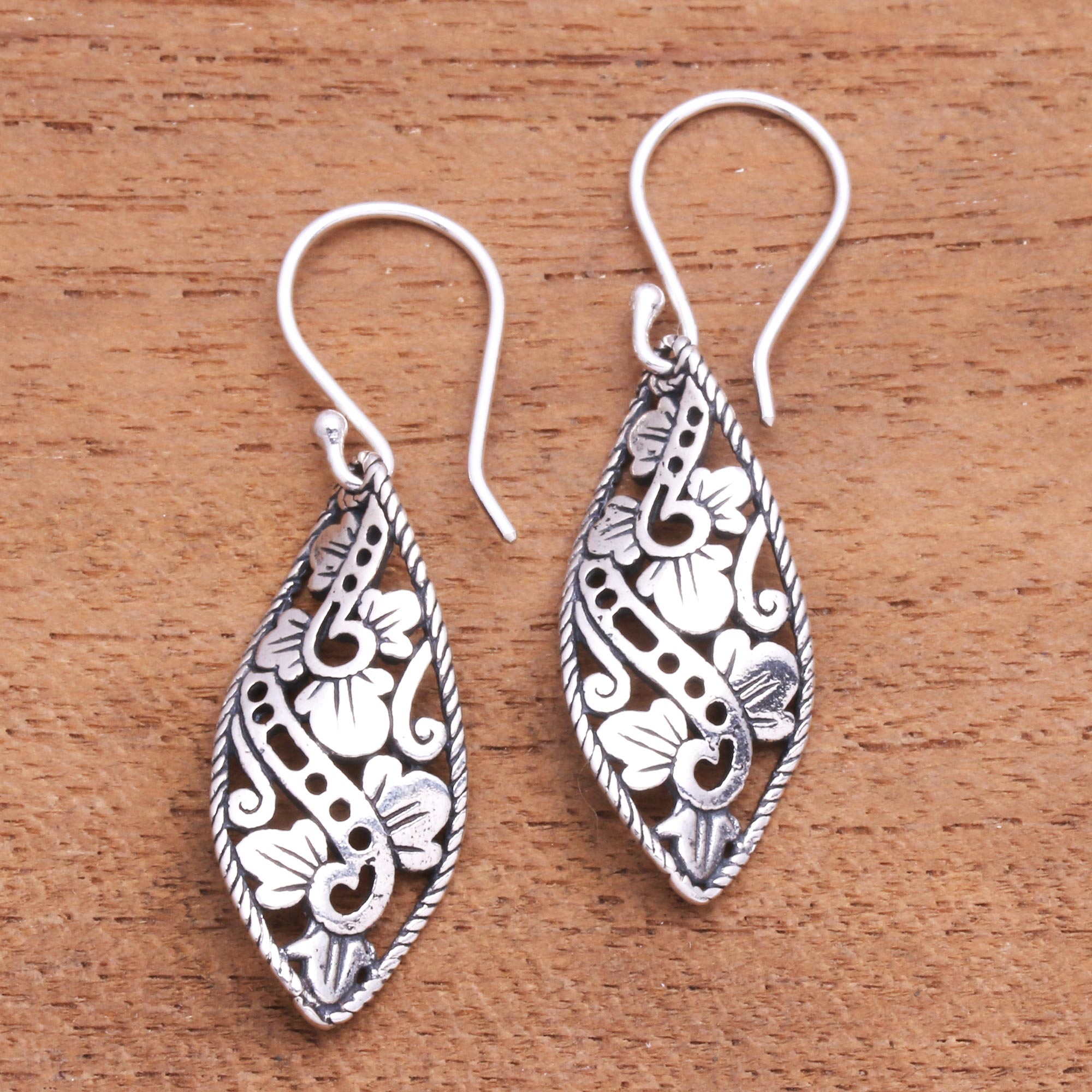 Premium Bali Sterling Silver Openwork Dangle Earrings - Handcrafted Elegance