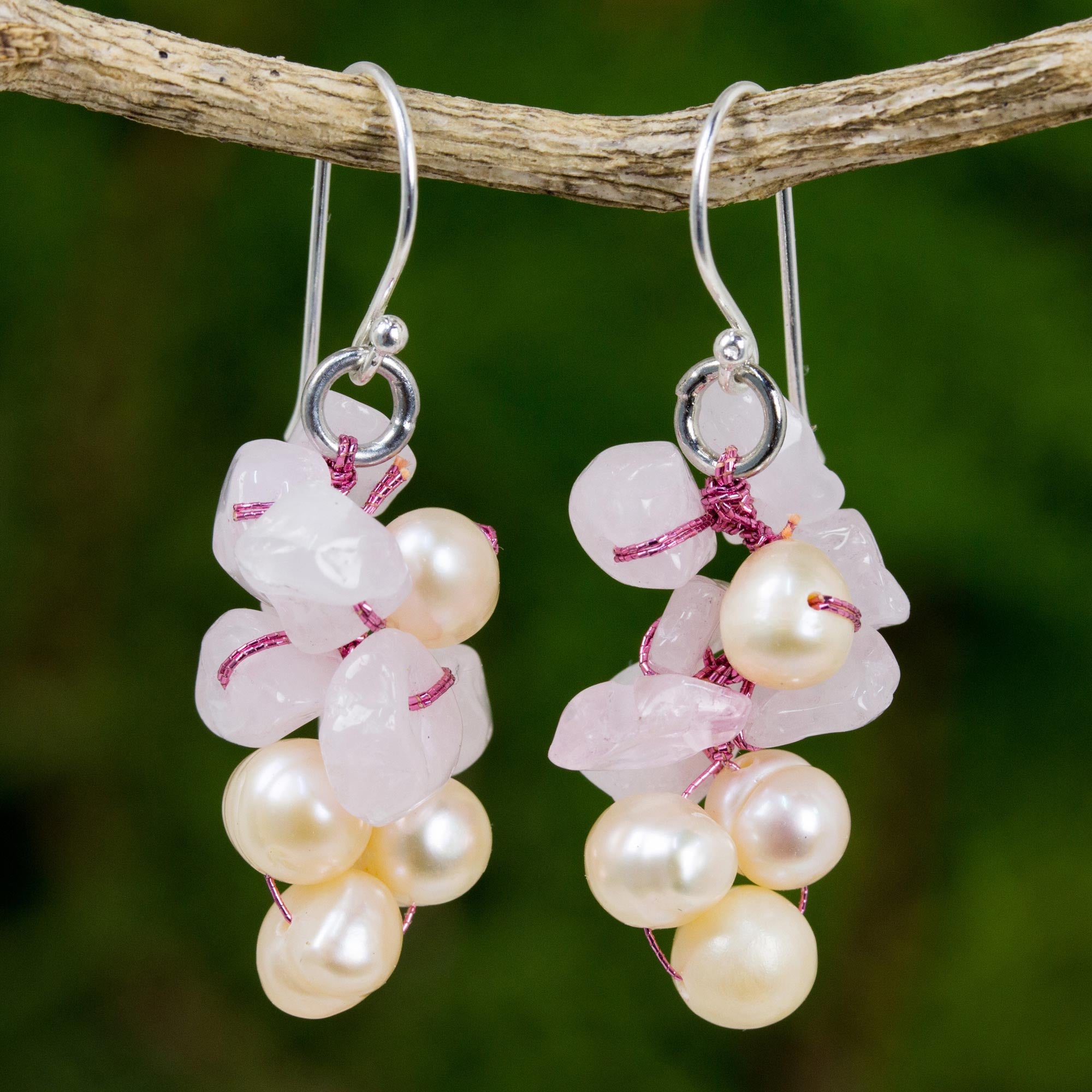 Premium Pink Bouquet Pearl Earrings - Handcrafted Elegance