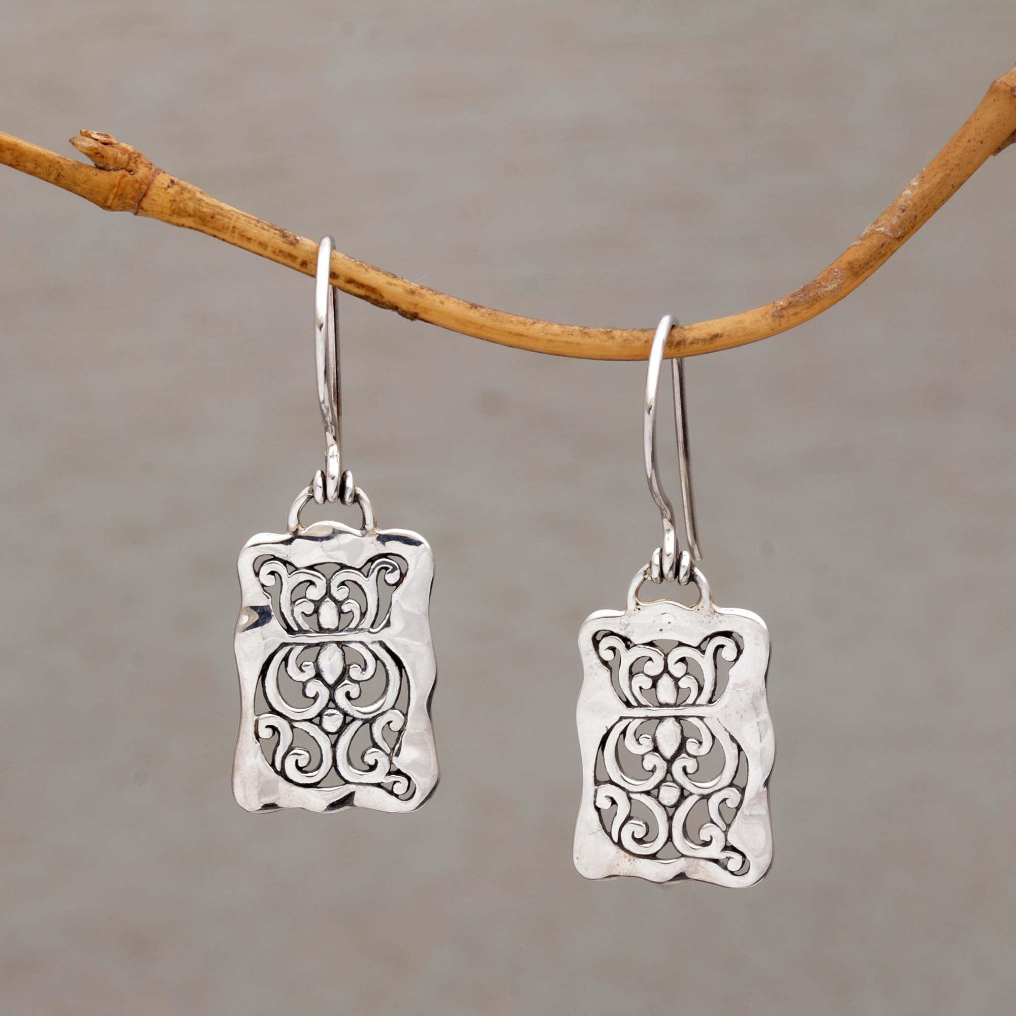 Premium Cat Swirls Sterling Silver Dangle Earrings from Bali - Animal Welfare Inspired