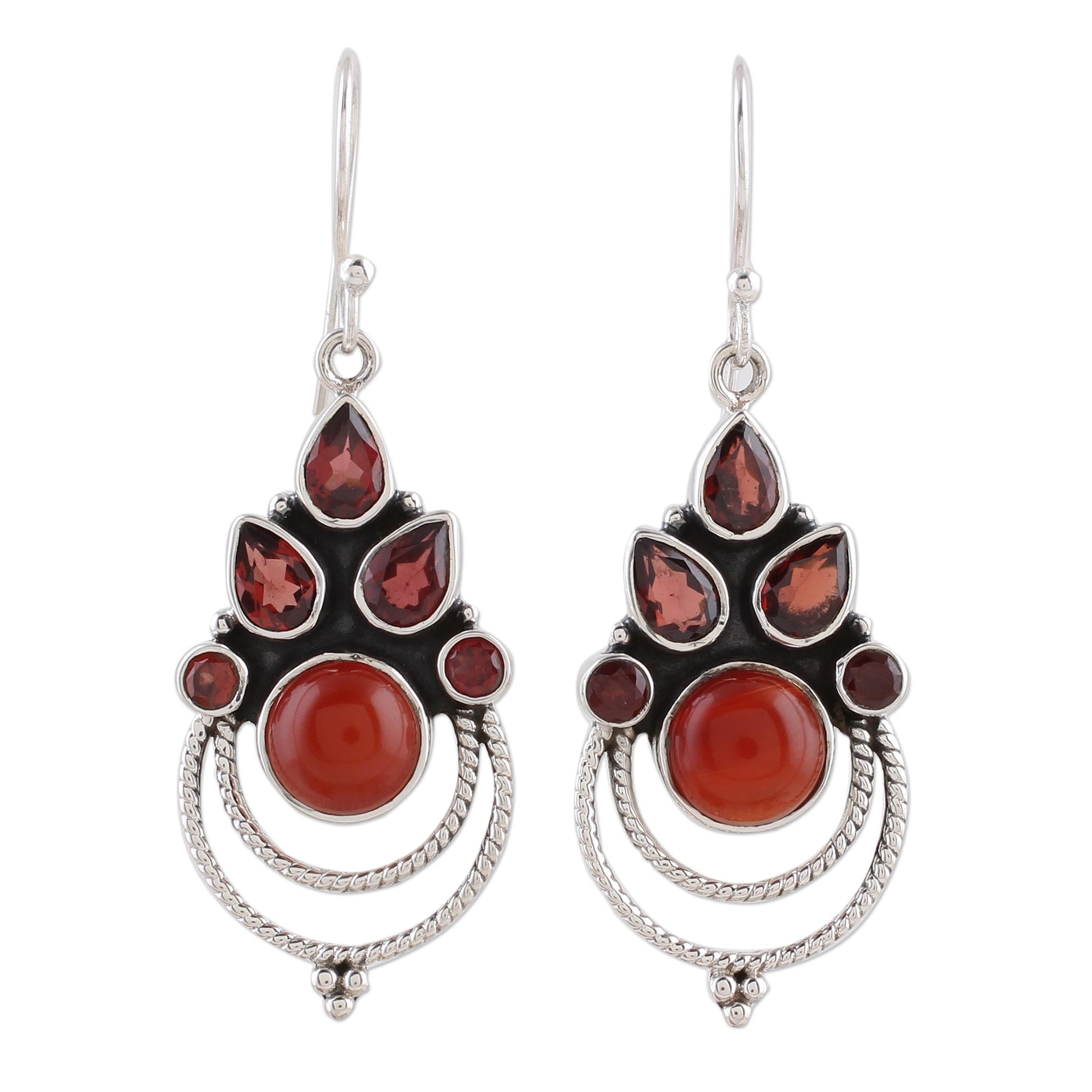 Premium Radiant Harmony Garnet & Carnelian Dangle Earrings - Handcrafted by Indian Artisans