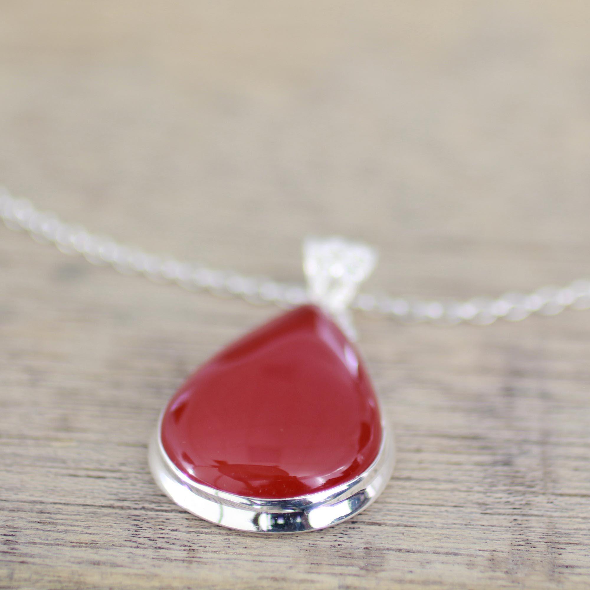 Premium Drop of Sunshine Carnelian Pendant Necklace - Handmade Sterling Silver Jewelry