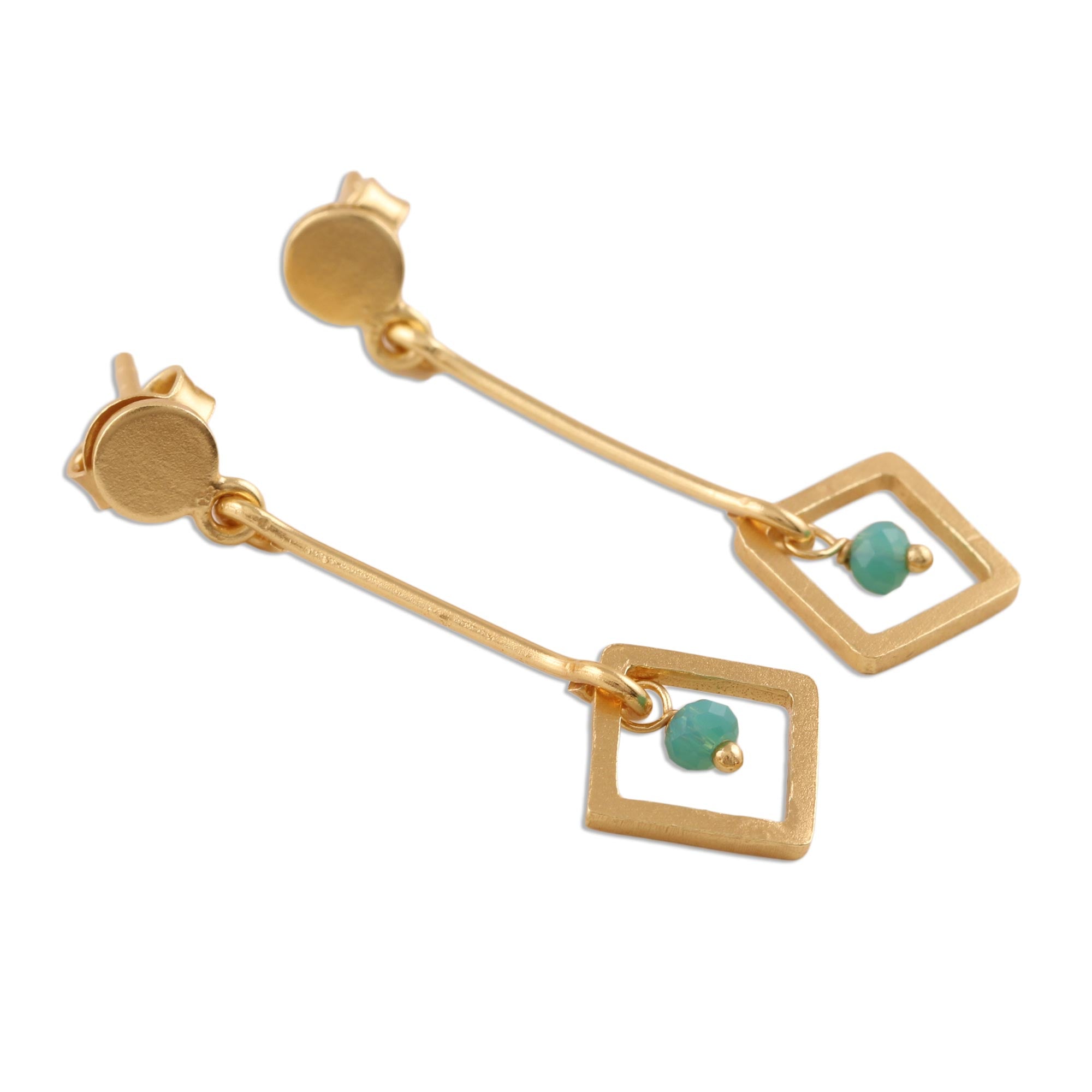 Premium Square Dazzle 22k Gold Plated Chalcedony Dangle Earrings - Handcrafted in India