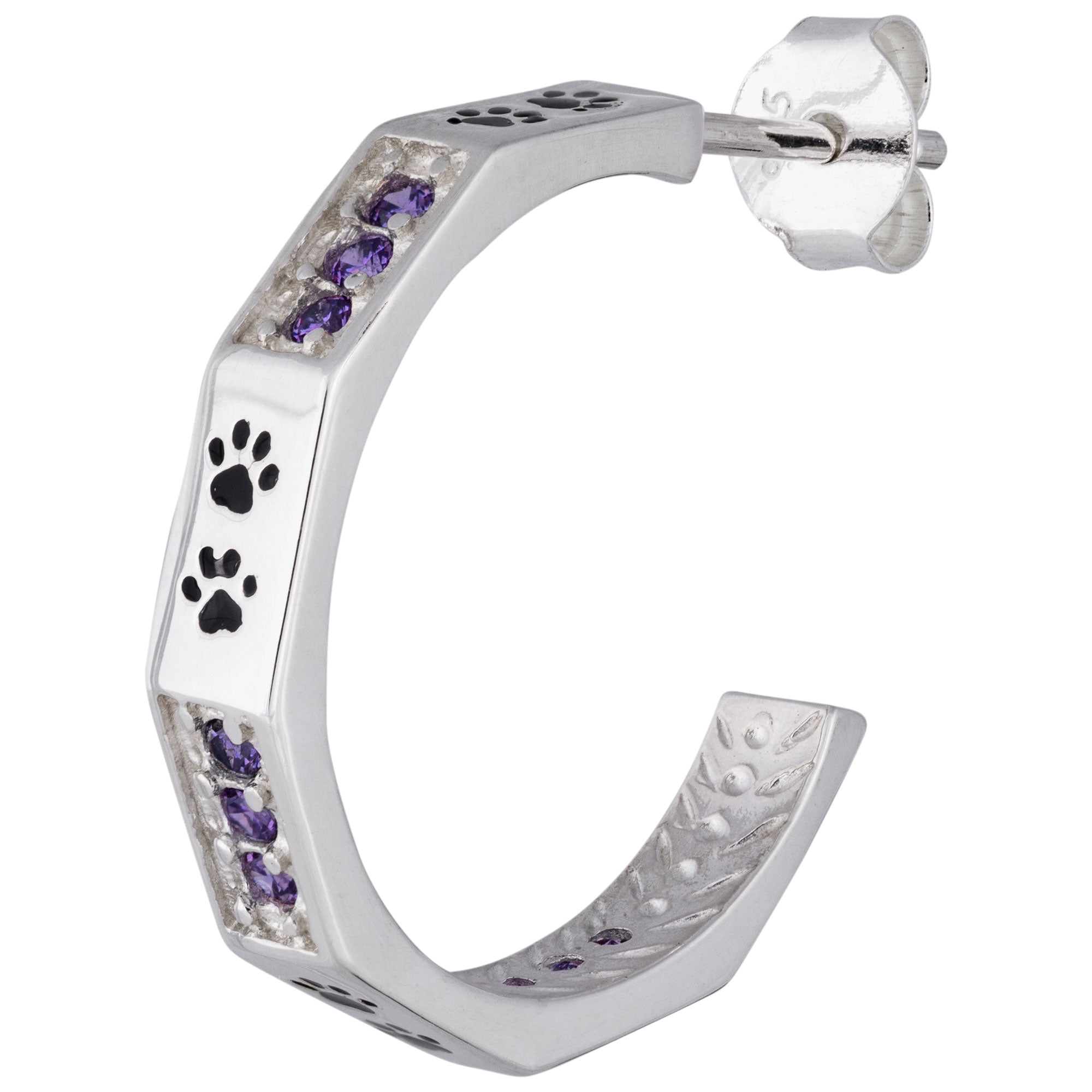 Premium Sterling Silver Hoop Earrings with Crystals & Paw Prints