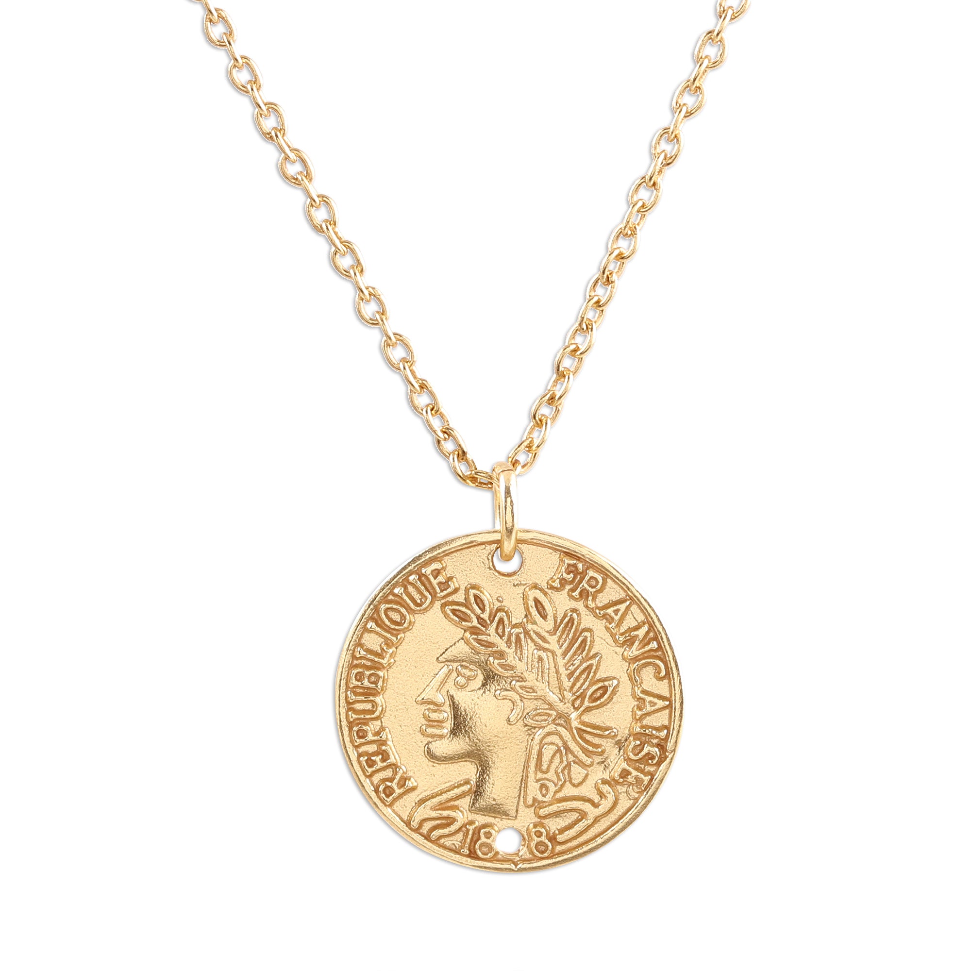 Premium Vintage French Coin Necklace - 22k Gold Plated Sterling Silver