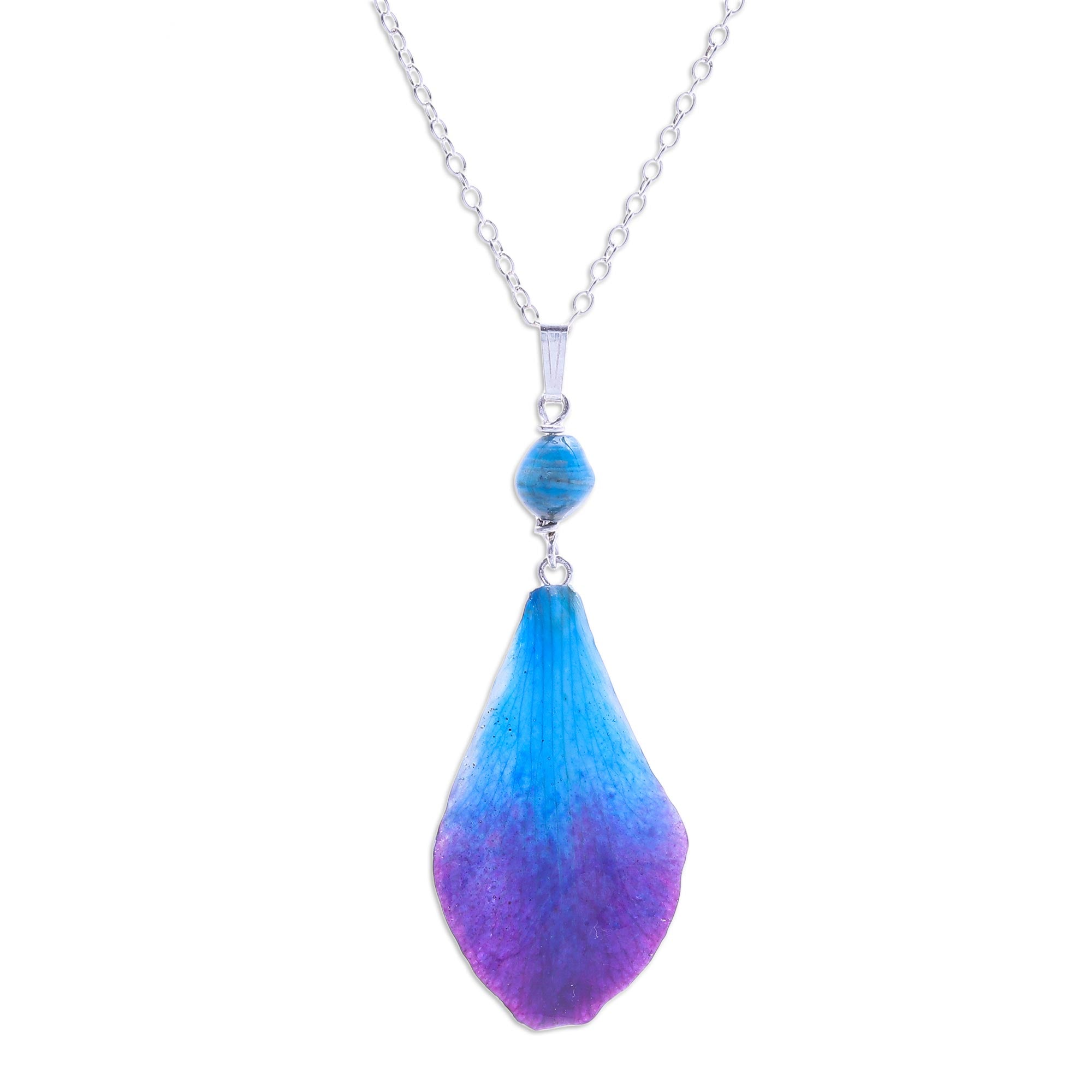 Premium Bloom Basket Necklace: Blue & Purple Orchid Petal Pendant