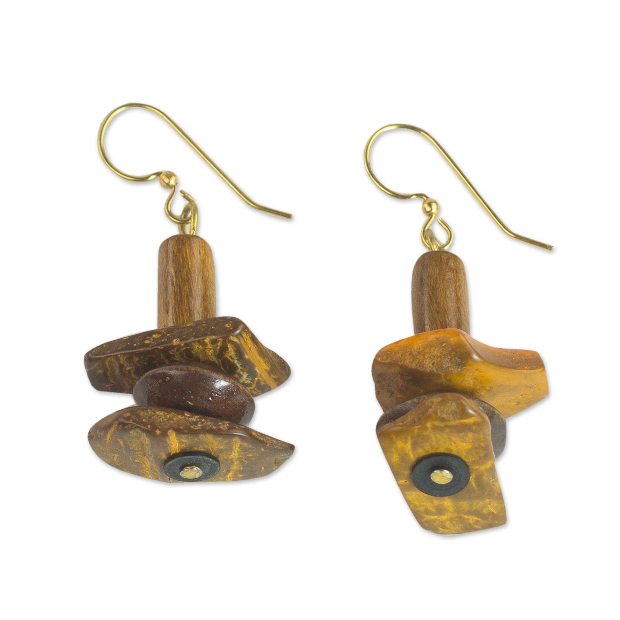 Premium Sika Ghanaian Handcrafted Wood & Coconut Shell Dangle Earrings