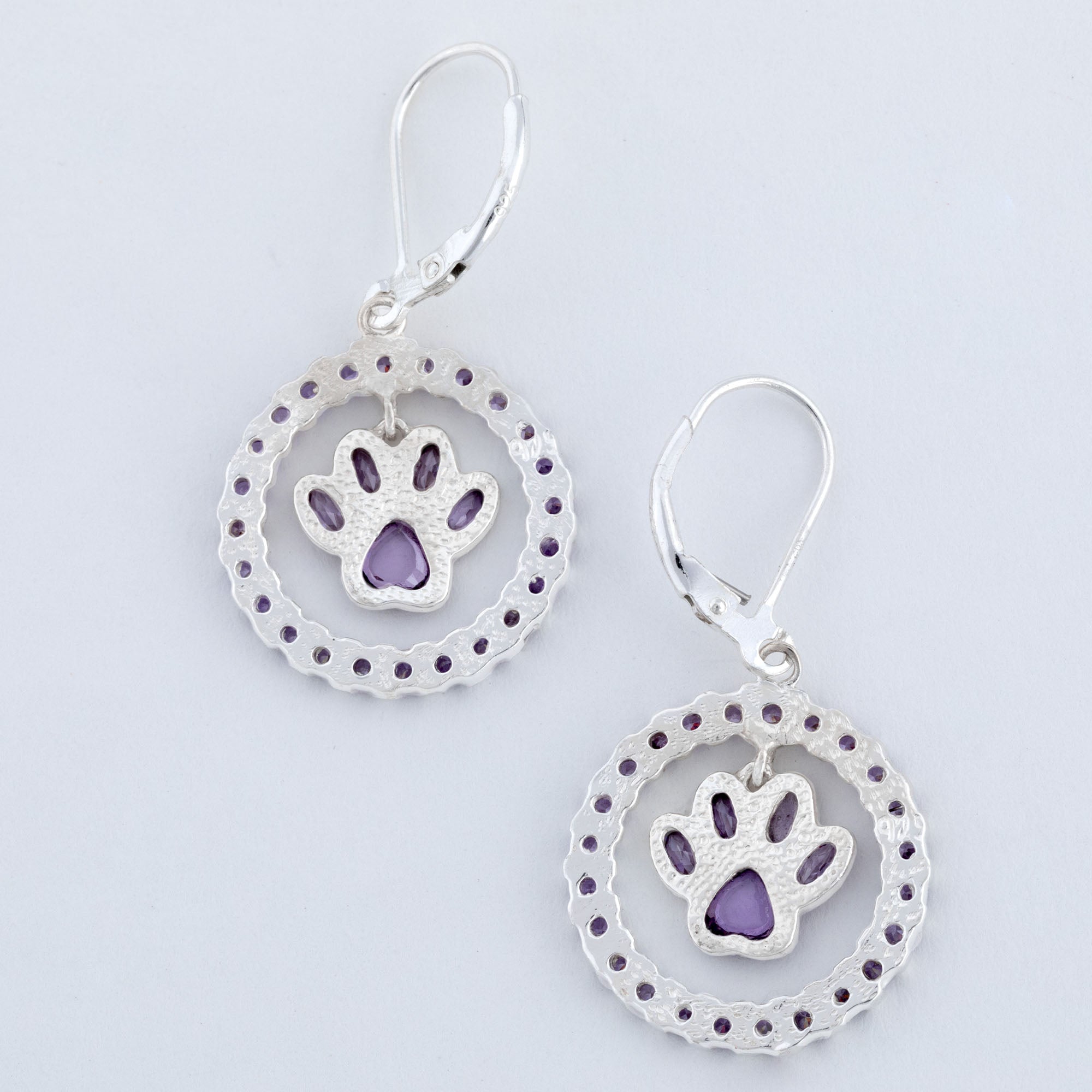 Premium Lavender Crystal Paw Print Dangle Earrings