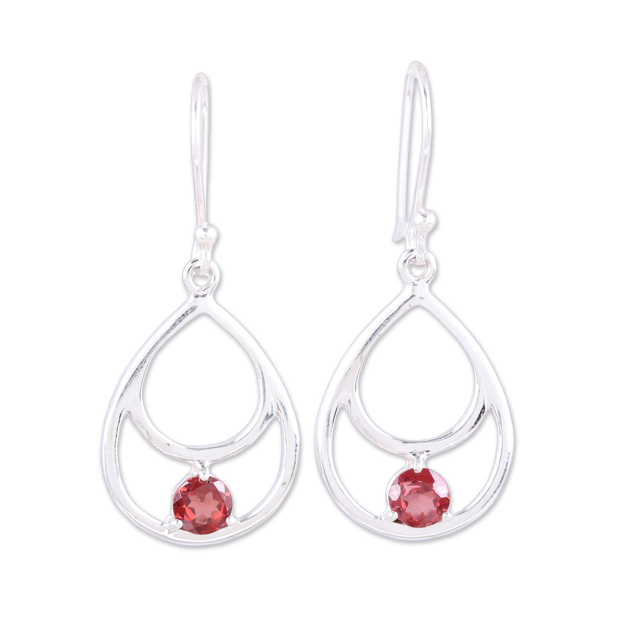 Premium Dawn's Dew Garnet & Sterling Silver Double Teardrop Dangle Earrings