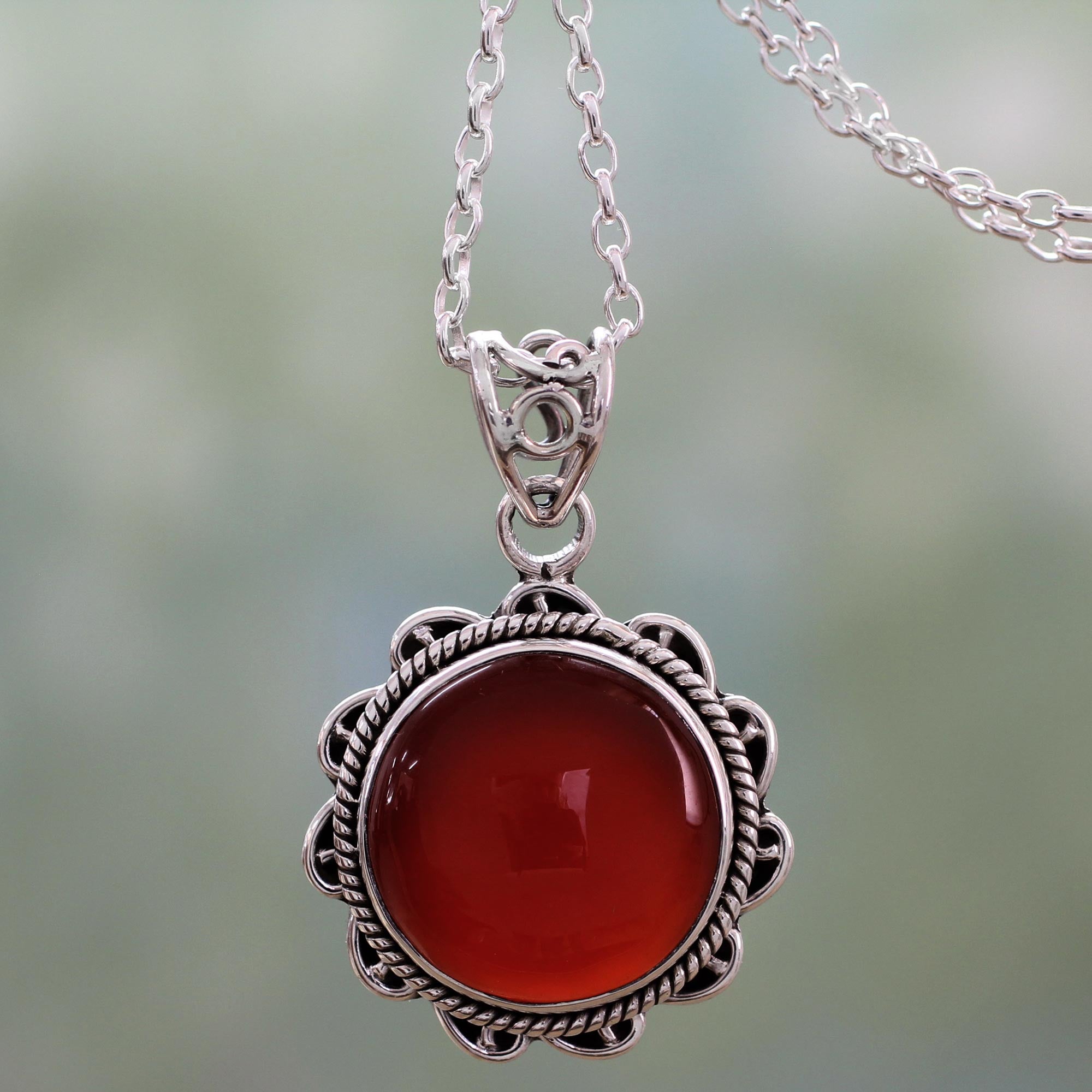 Premium Burst of Passion Necklace - Handcrafted Sterling Silver & Carnelian Jewelry