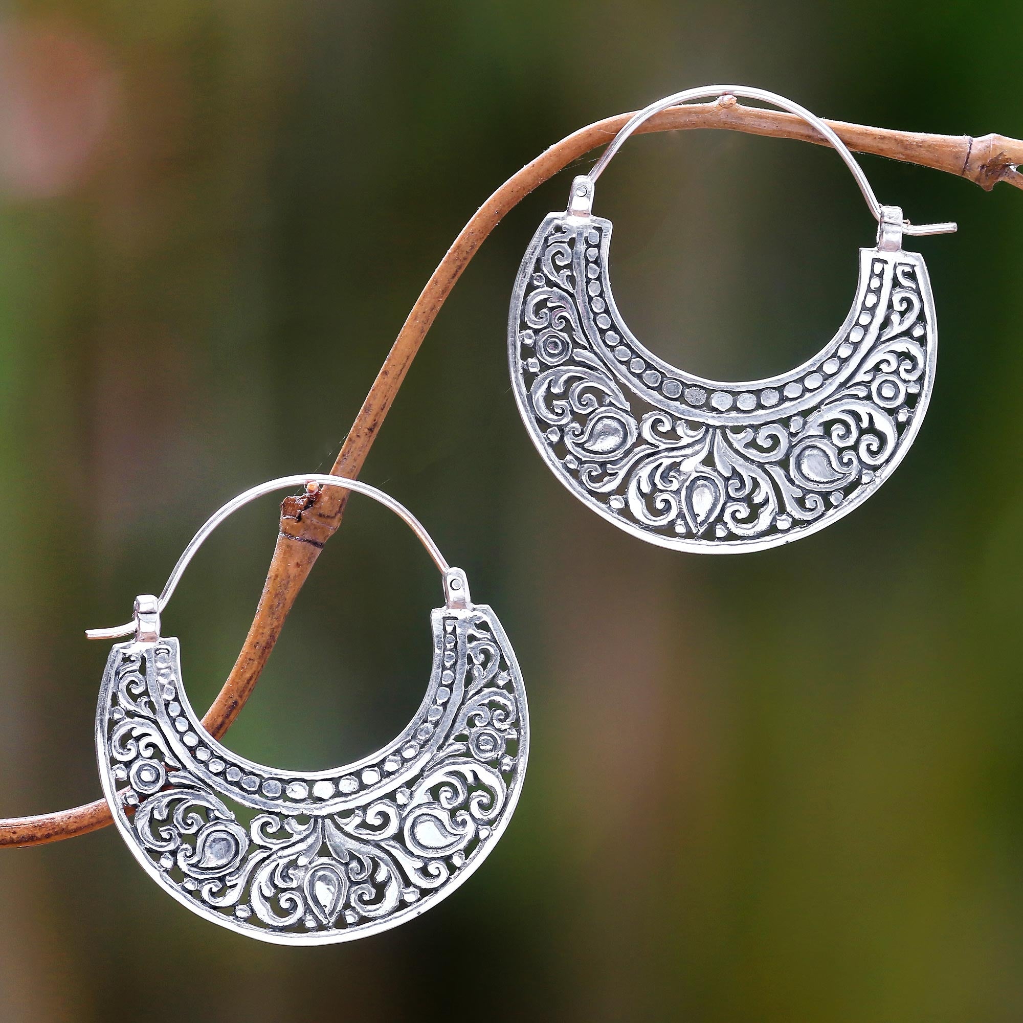 Premium Garden of Eden Floral Hoop Earrings - Handcrafted Sterling Silver