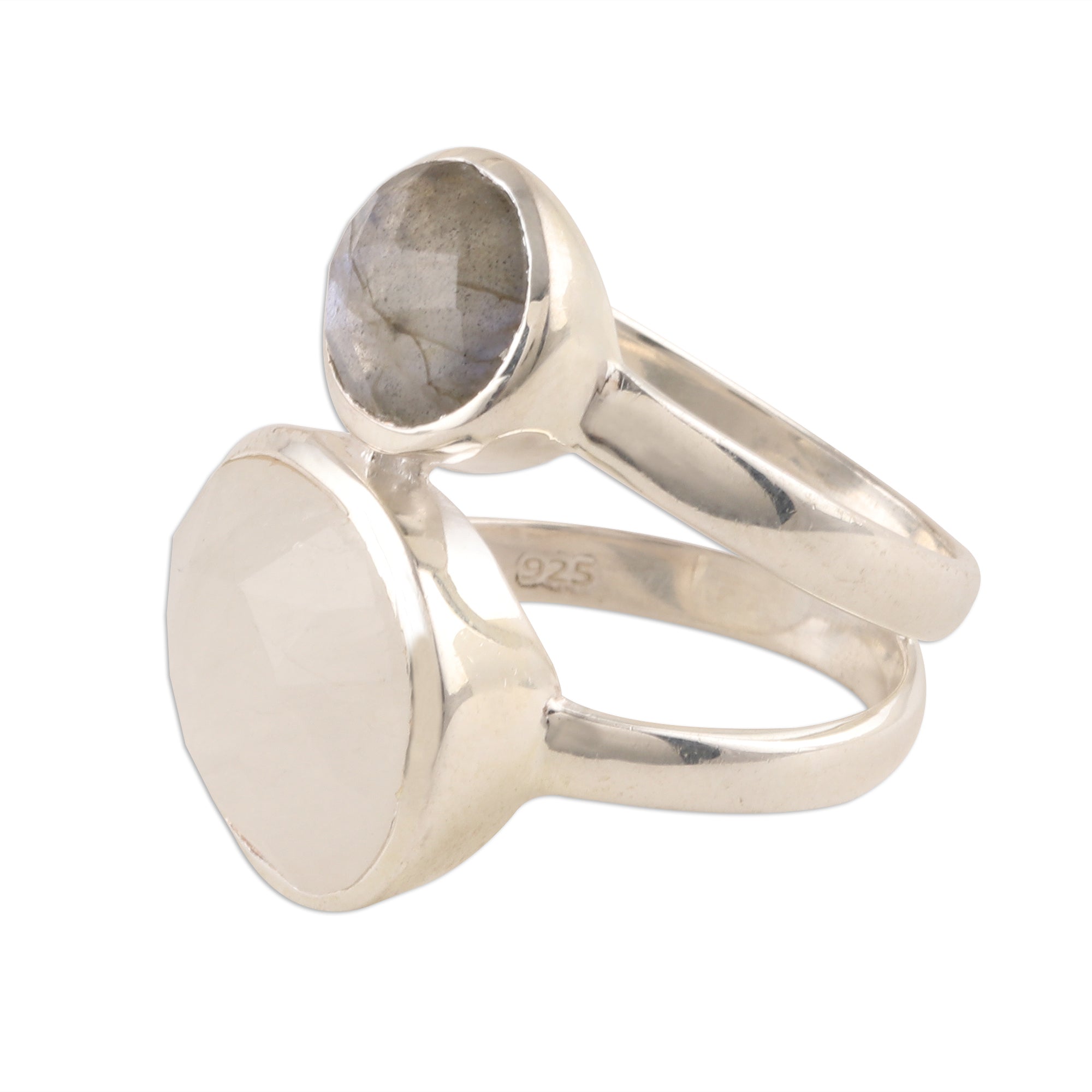 Premium Evening Elegance Cocktail Ring - Rainbow Moonstone & Labradorite Sterling Silver