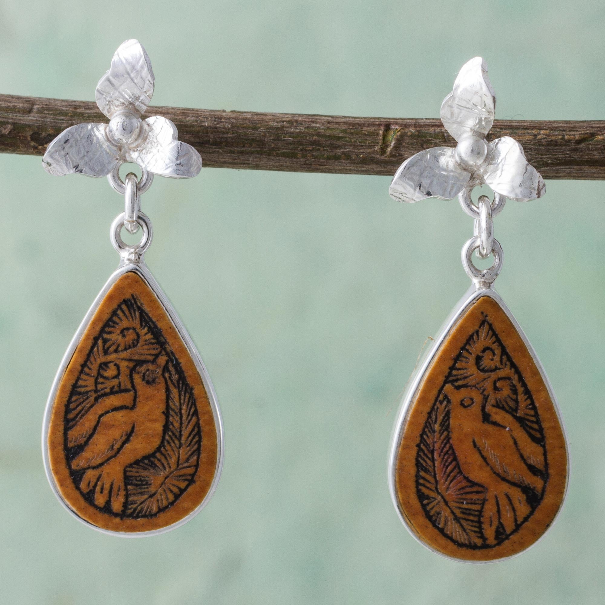 Premium Floral Birds Sterling Silver Dangle Earrings - Handcrafted in Peru