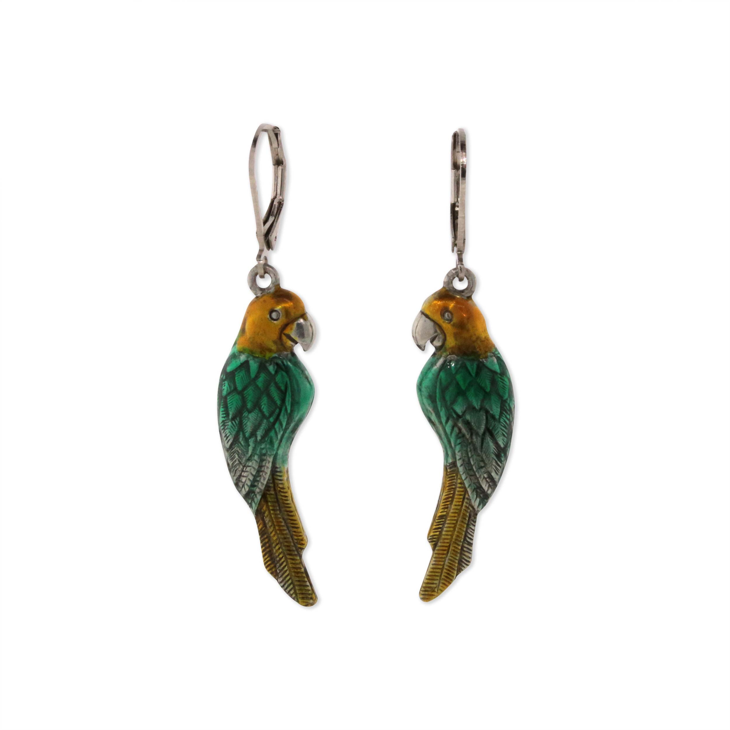 Premium 1928 Jewelry® Silver Tone Enamel Parrot Earrings - Green & Yellow