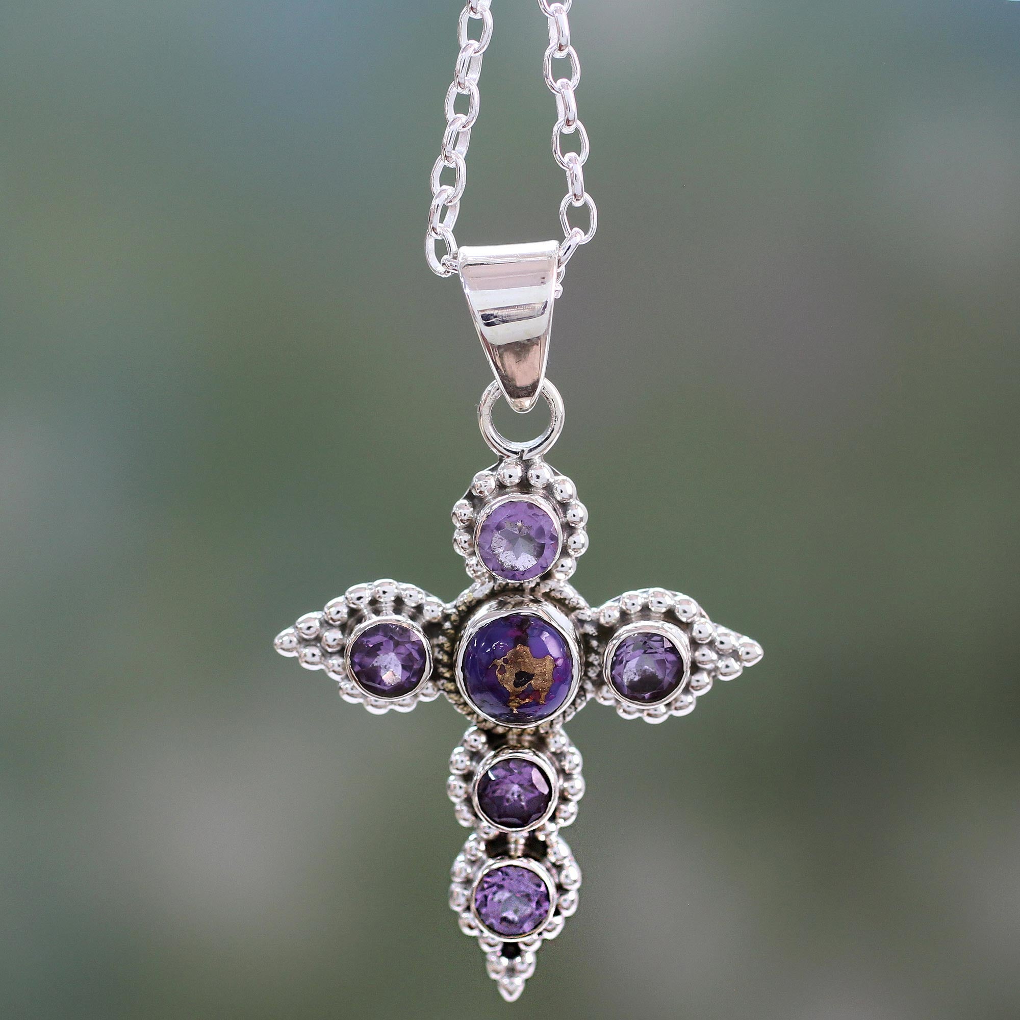 Premium Divine Harmony Amethyst & Silver Cross Necklace - Handcrafted Elegance