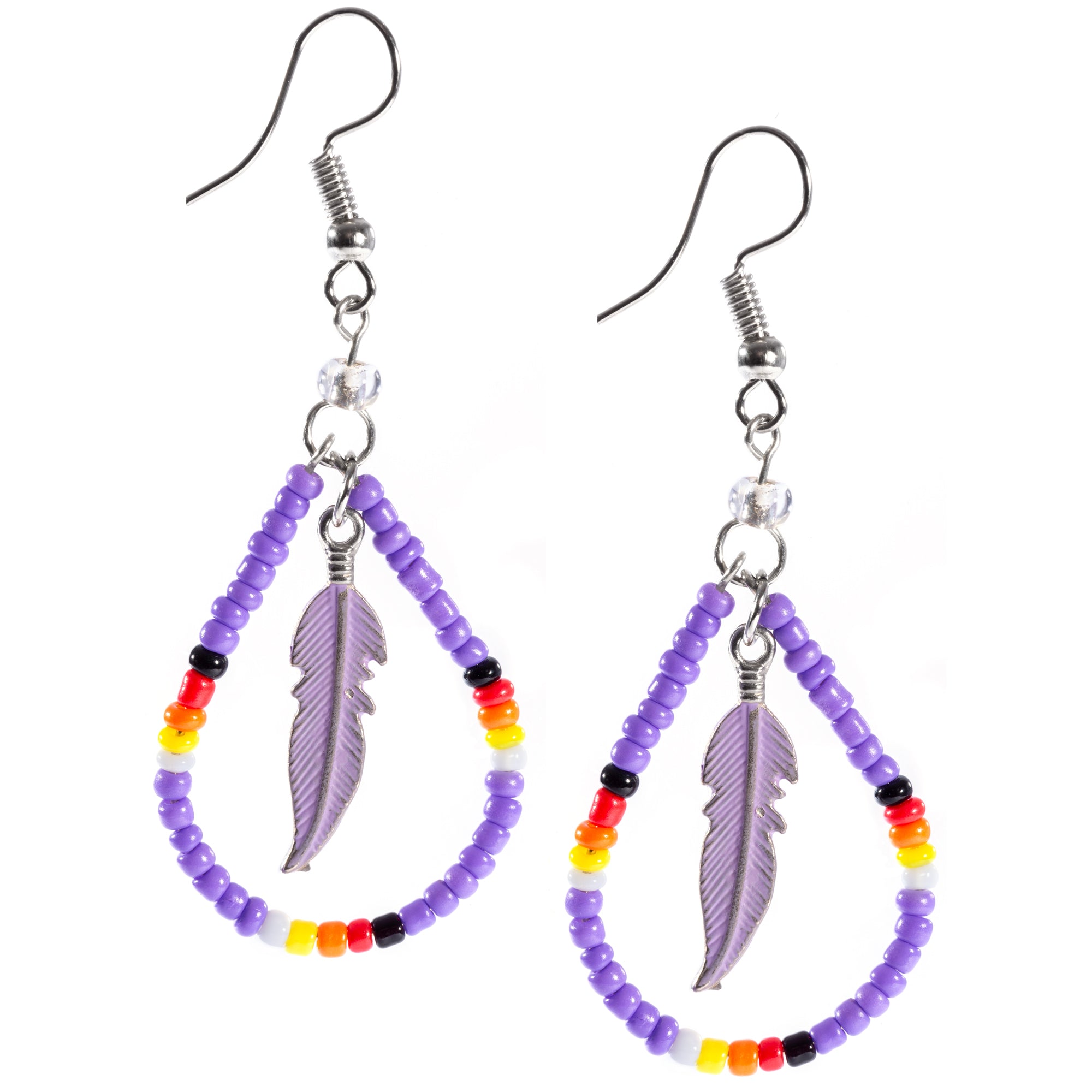 Premium Beaded Feather Teardrop Earrings - Handmade & Fair-Traded