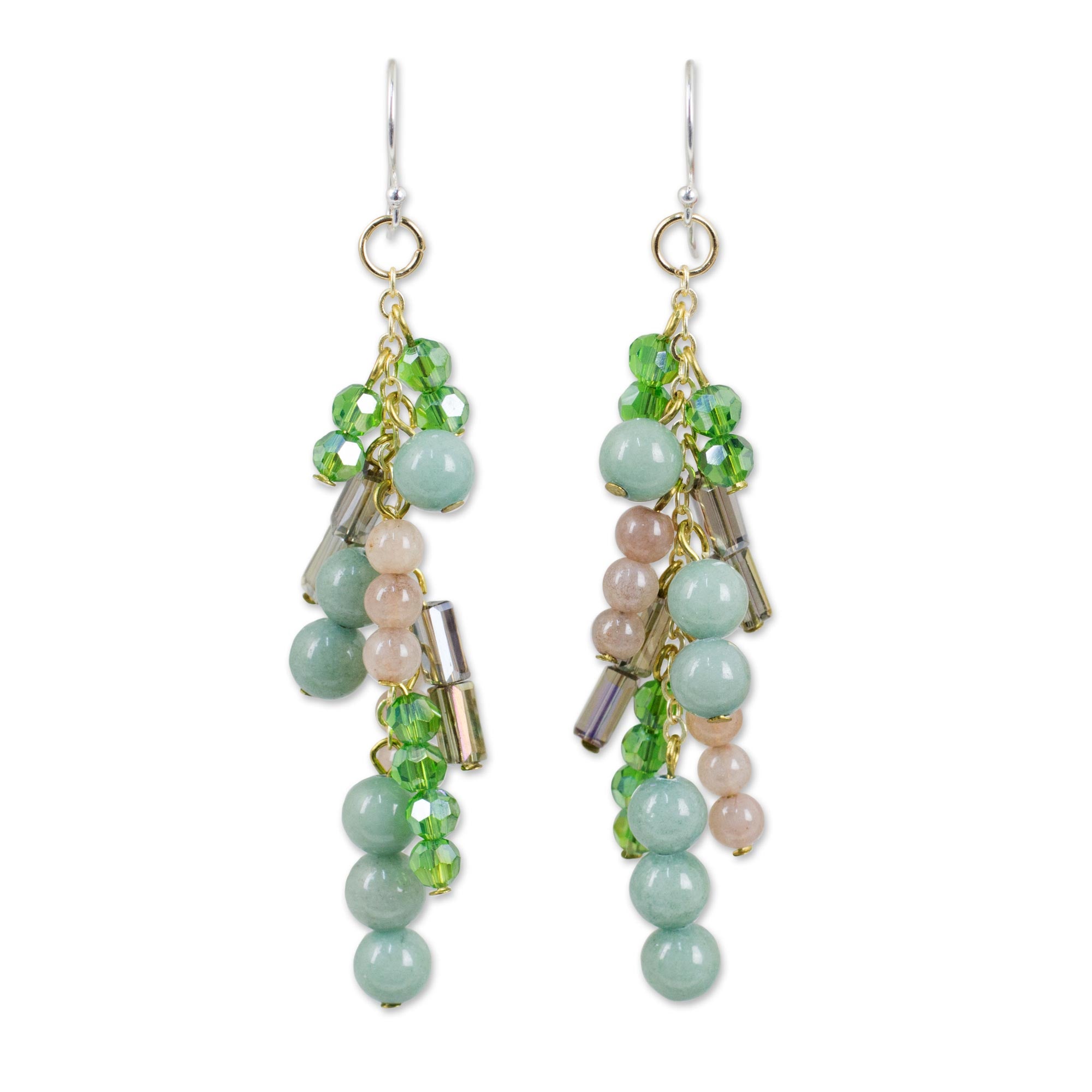 Premium Green Cascade Quartz & Glass Bead Waterfall Earrings