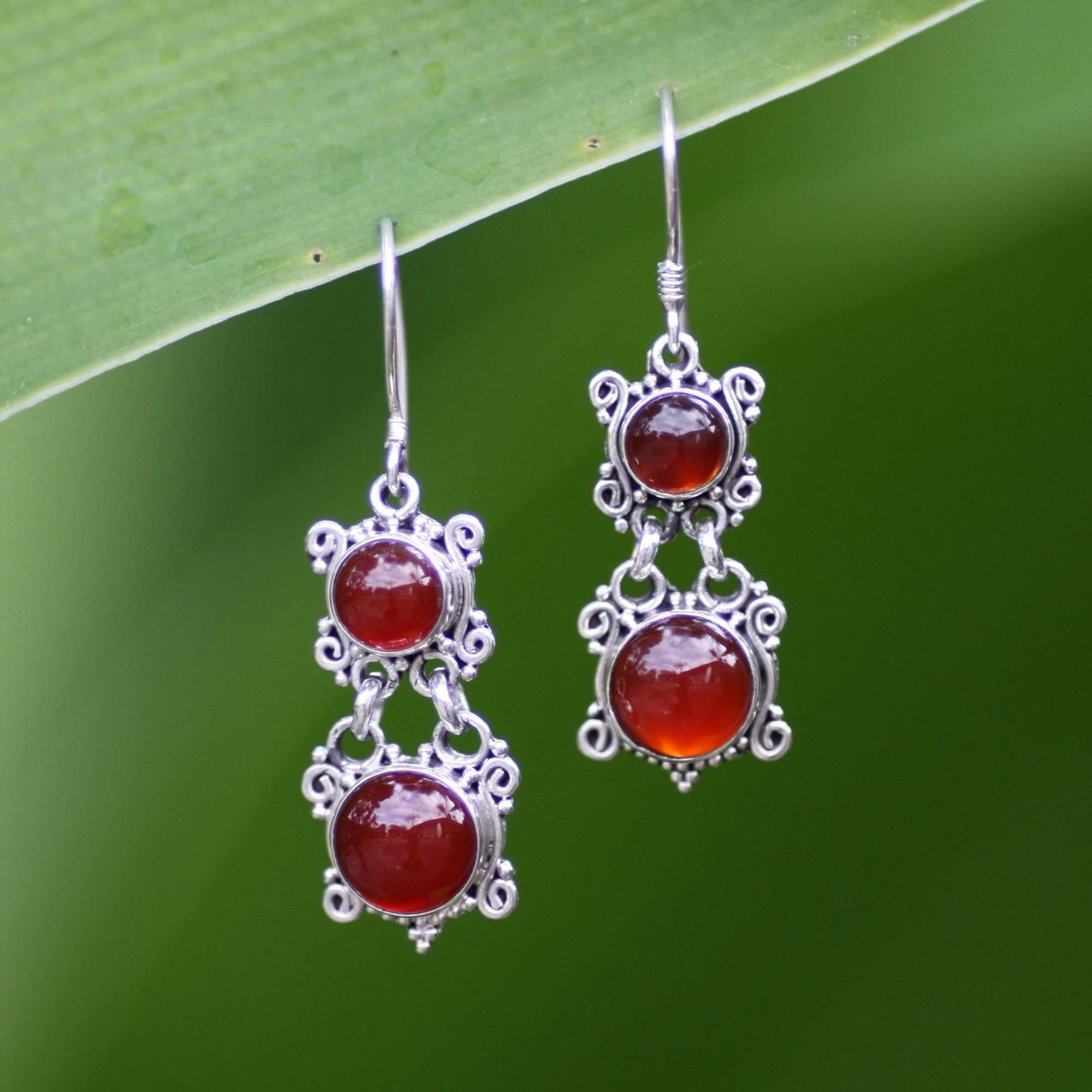 Premium Radiant Queen Dangle Earrings - Handmade Sterling Silver & Carnelian