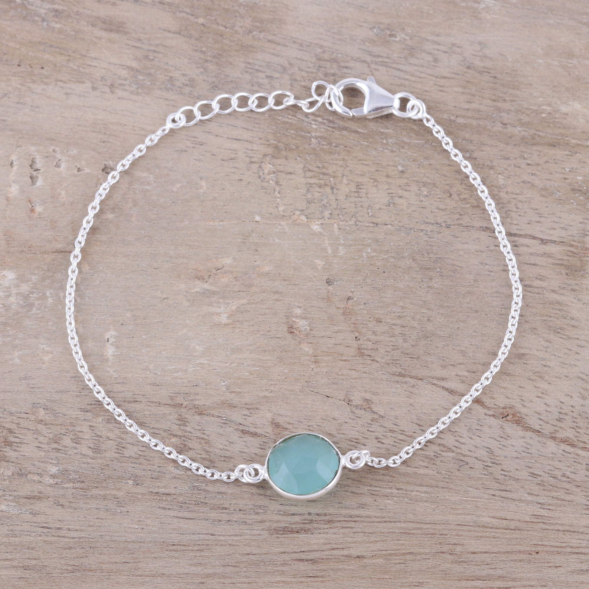 Premium Aqua Night Adjustable Chalcedony Pendant Bracelet - Handcrafted in India