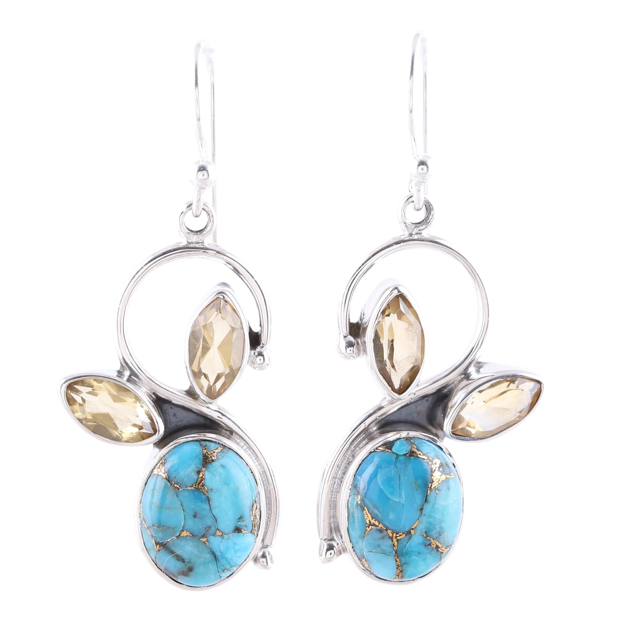 Premium Citrine & Turquoise Dangle Earrings – Handcrafted in India